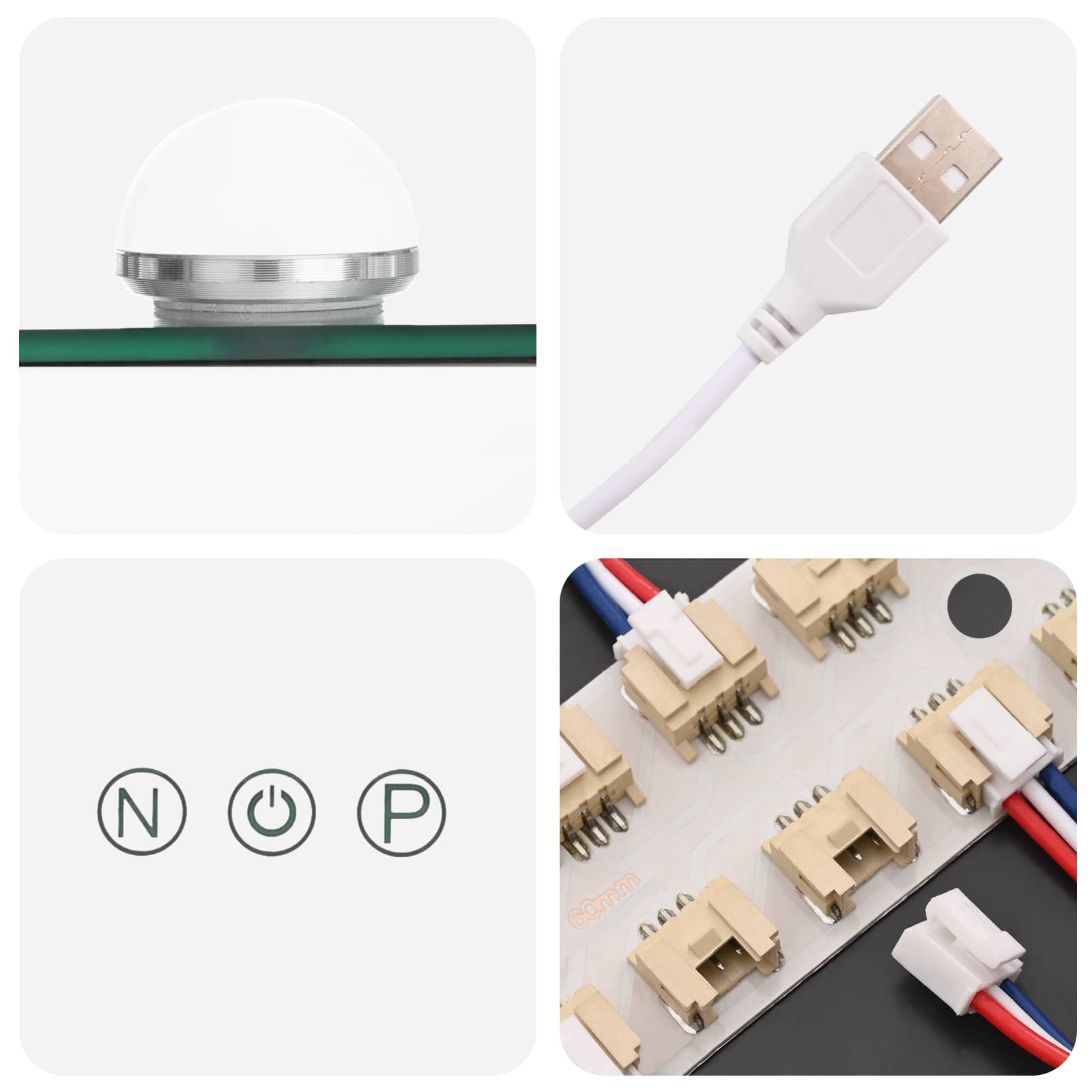 Led smink tükör fehér 44 x 10 x 53 cm üveg és acél