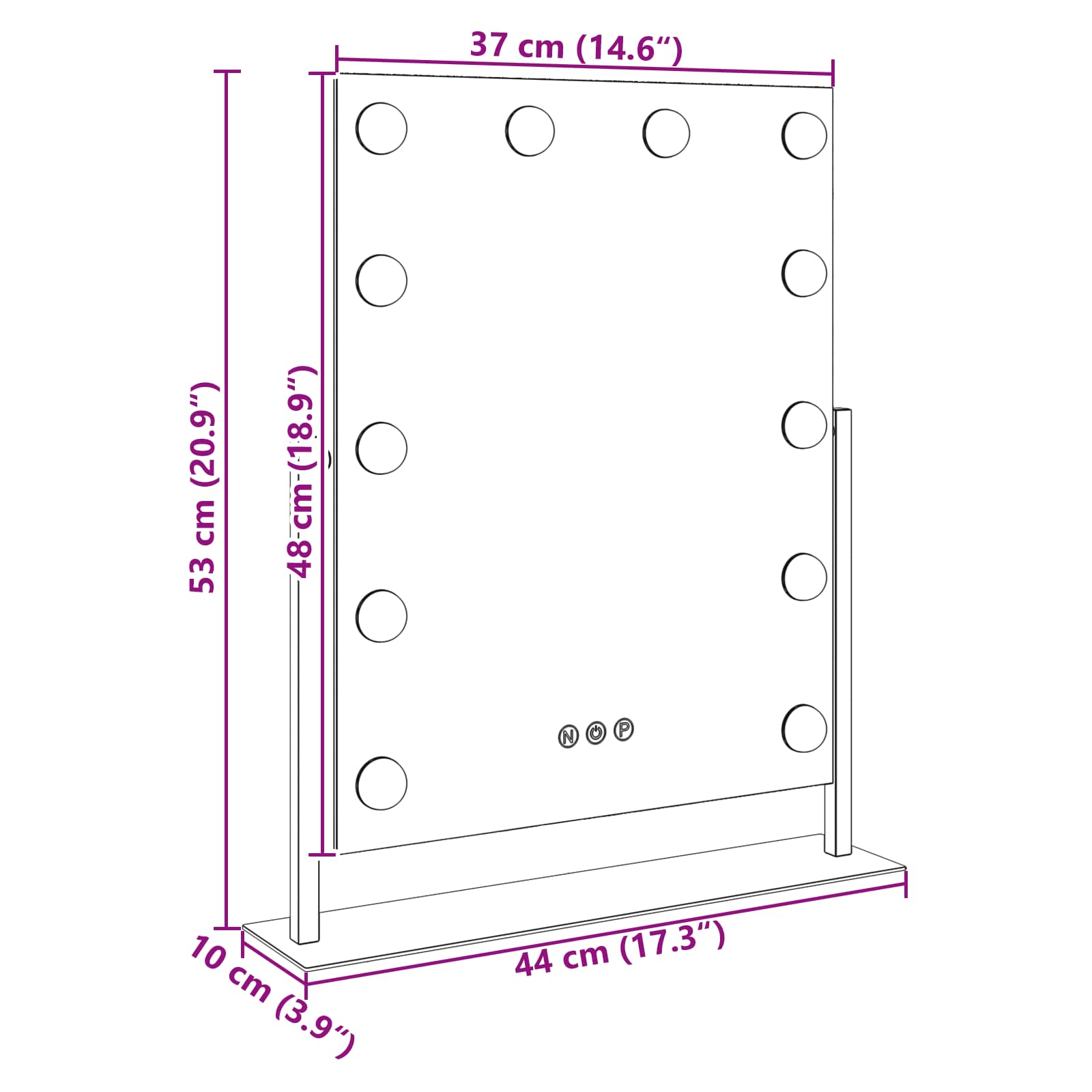 Led smink tükör fehér 44 x 10 x 53 cm üveg és acél