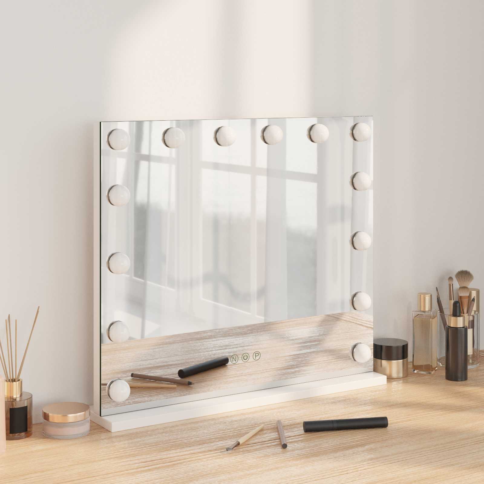 Led smink tükör fehér 50 x 10 x 44 cm üveg és acél