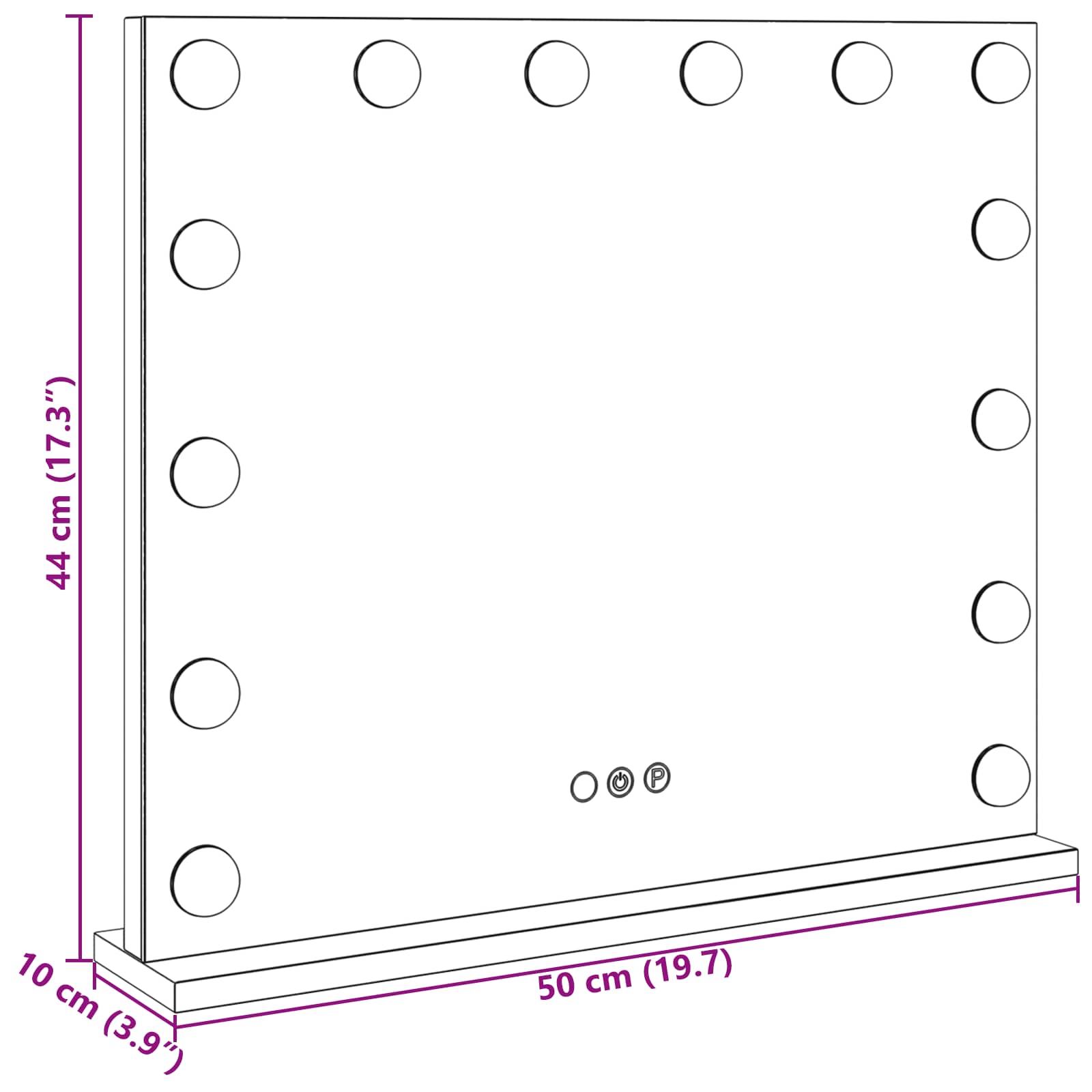 Led smink tükör fehér 50 x 10 x 44 cm üveg és acél