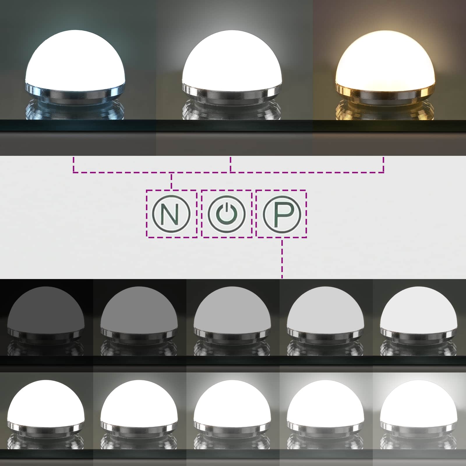 Led smink tükör fehér 58 x 10 x 47 cm üveg és acél