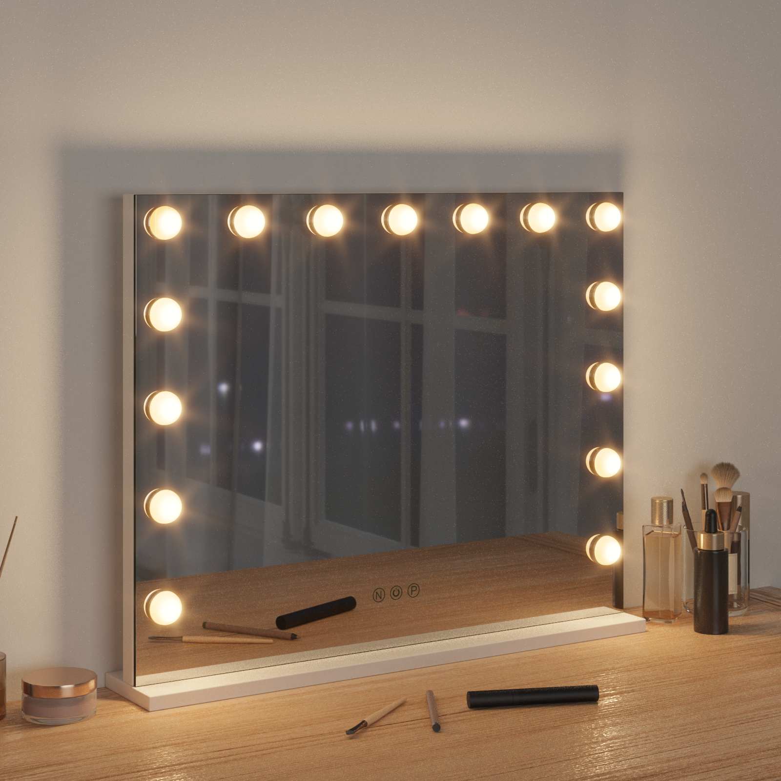 Led smink tükör fehér 58 x 10 x 47 cm üveg és acél