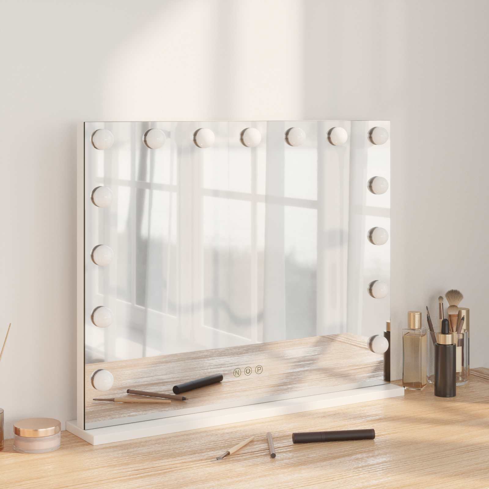 Led smink tükör fehér 58 x 10 x 47 cm üveg és acél