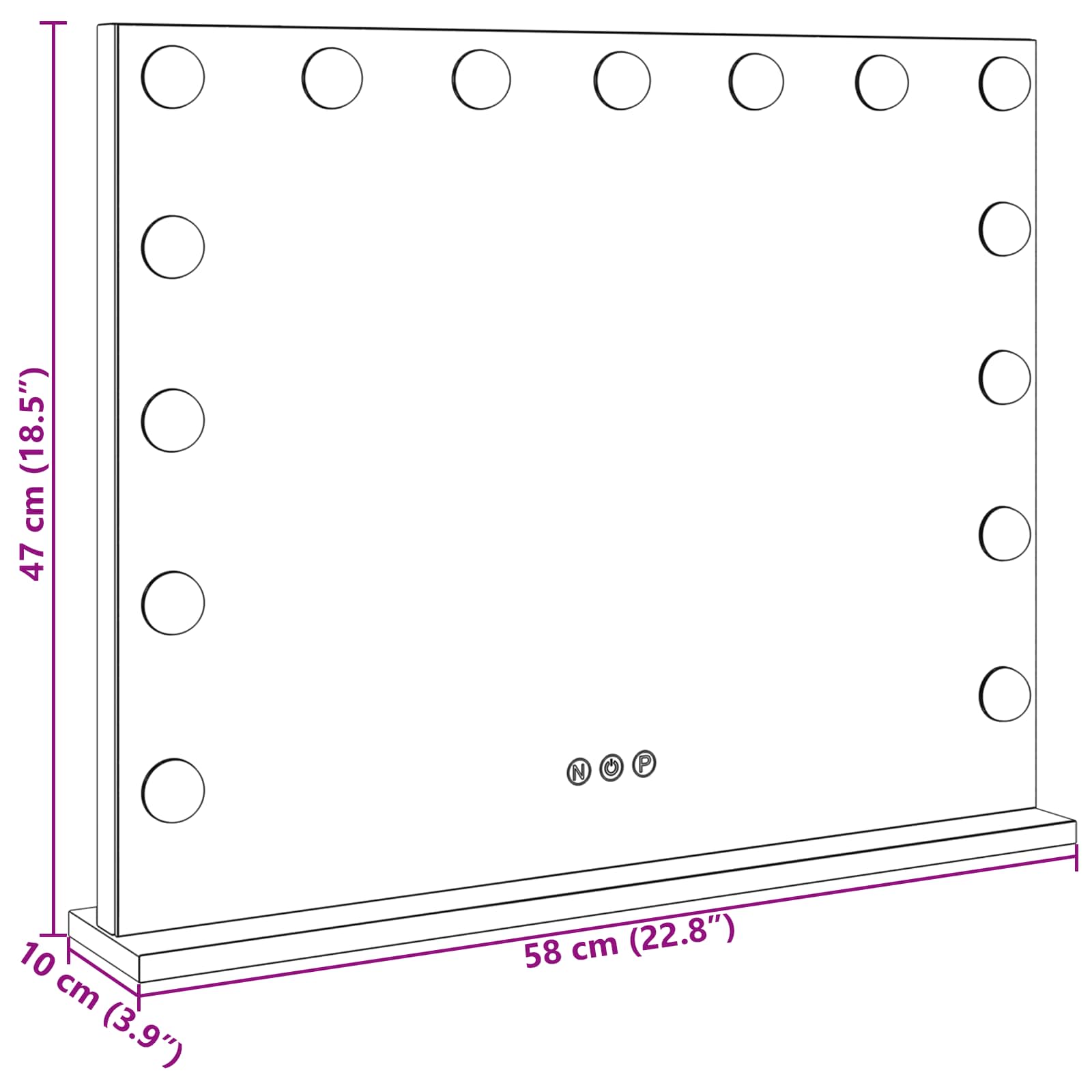 Led smink tükör fehér 58 x 10 x 47 cm üveg és acél