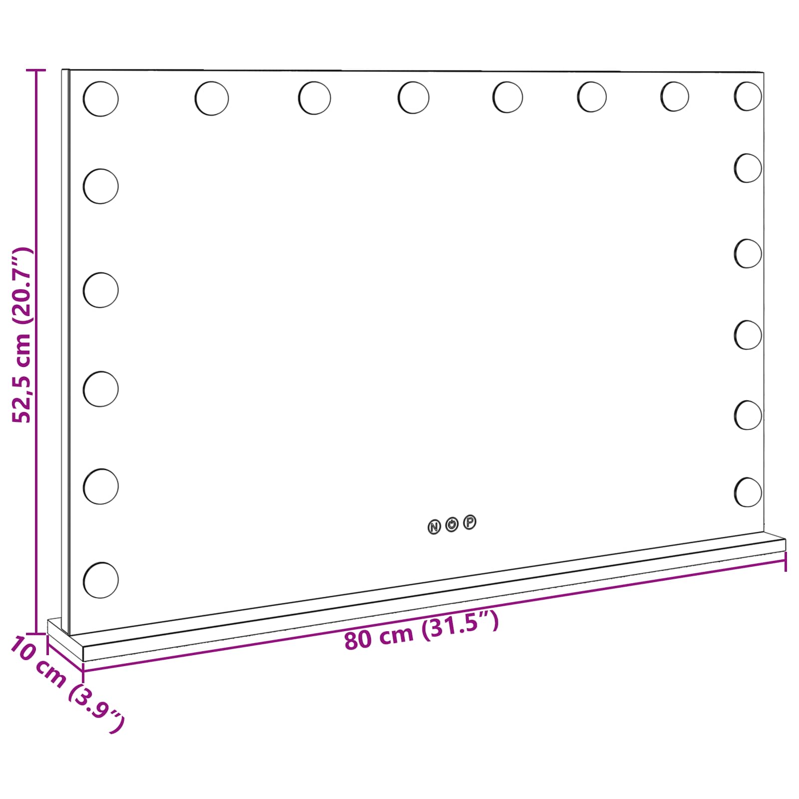 Led smink tükör fehér 80 x 10 x 52,5 cm üveg és acél