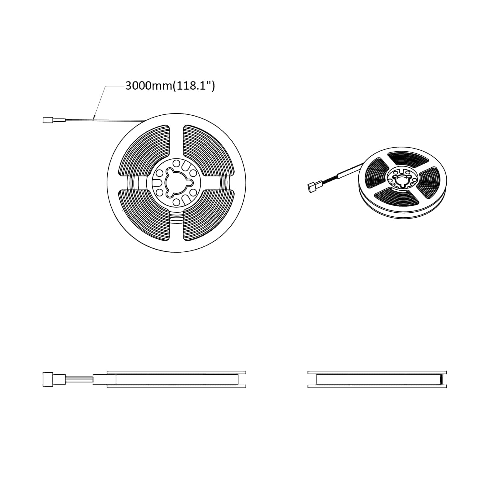 Led szalag 4 pcs fekete és átlátszó 300 cm réz és műanyag