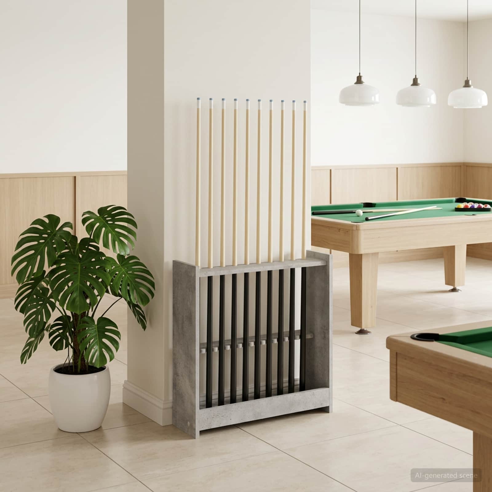 Biliárd dákó állvány szerelt fa 60 x 20 x 57 cm betonszürke