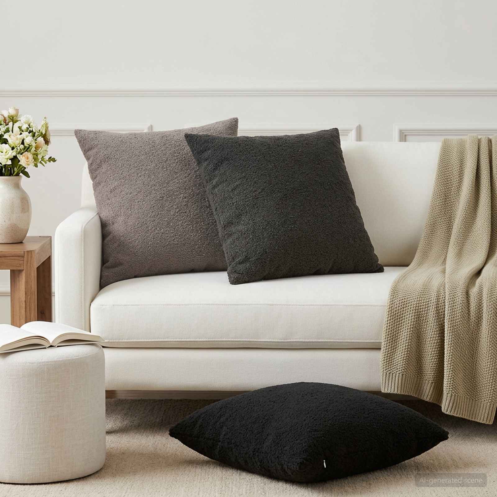 Párna huzat 6 pcs heerlen sötétszürke 65 x 65 cm bouclé