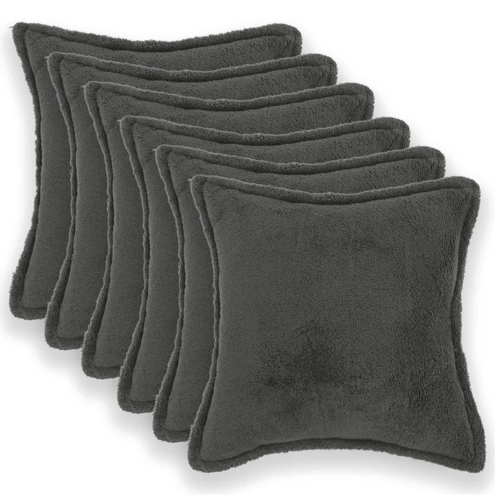 Párna huzat 6 pcs houten sötétszürke 40 x 40 cm bouclé