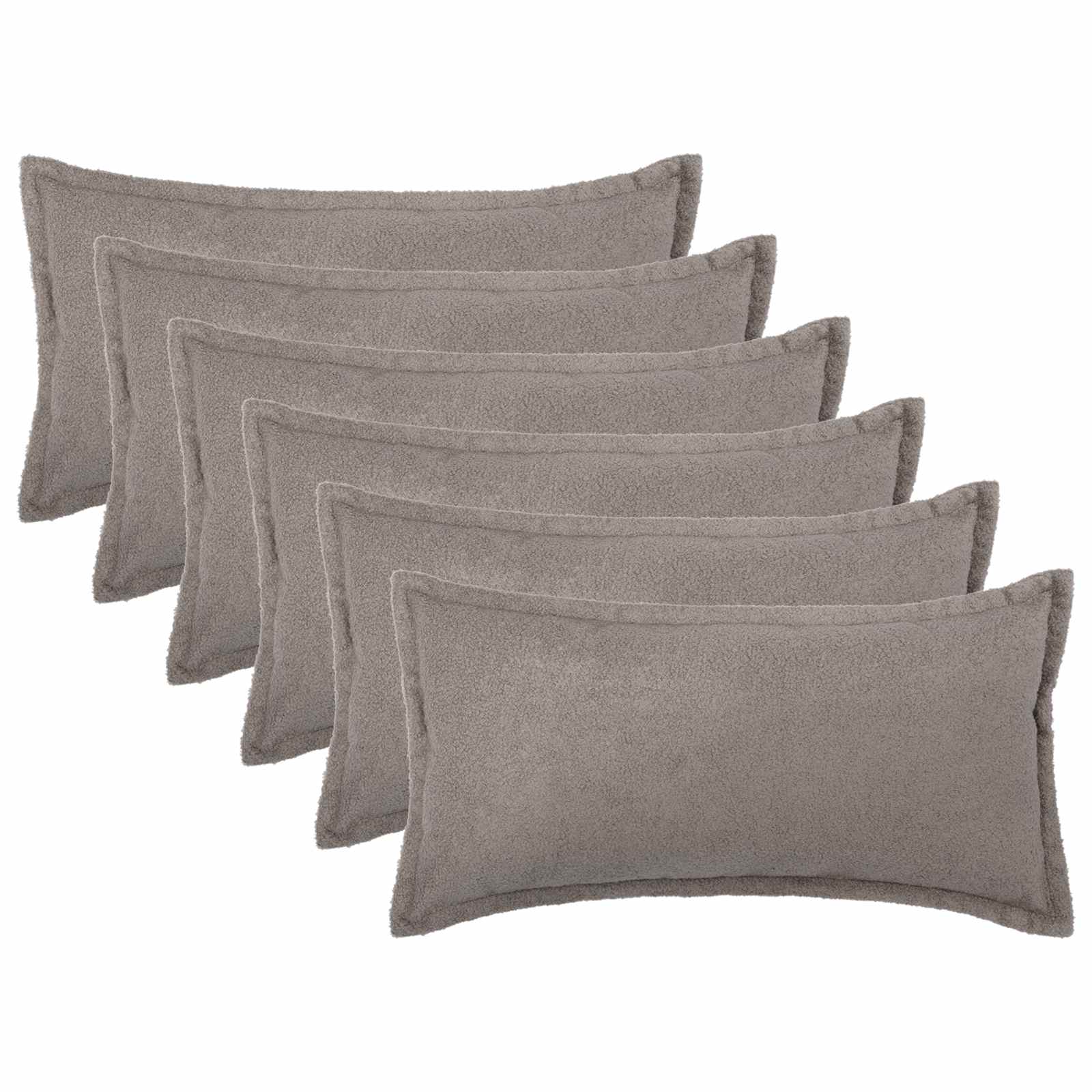 Párna huzat 6 pcs houten világosszürke 40 x 80 cm bouclé