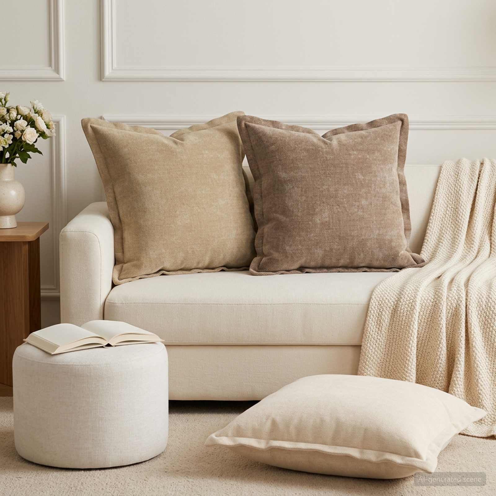 Párna huzat 2 db houten krémszínű 50 x 50 cm chenille szövet
