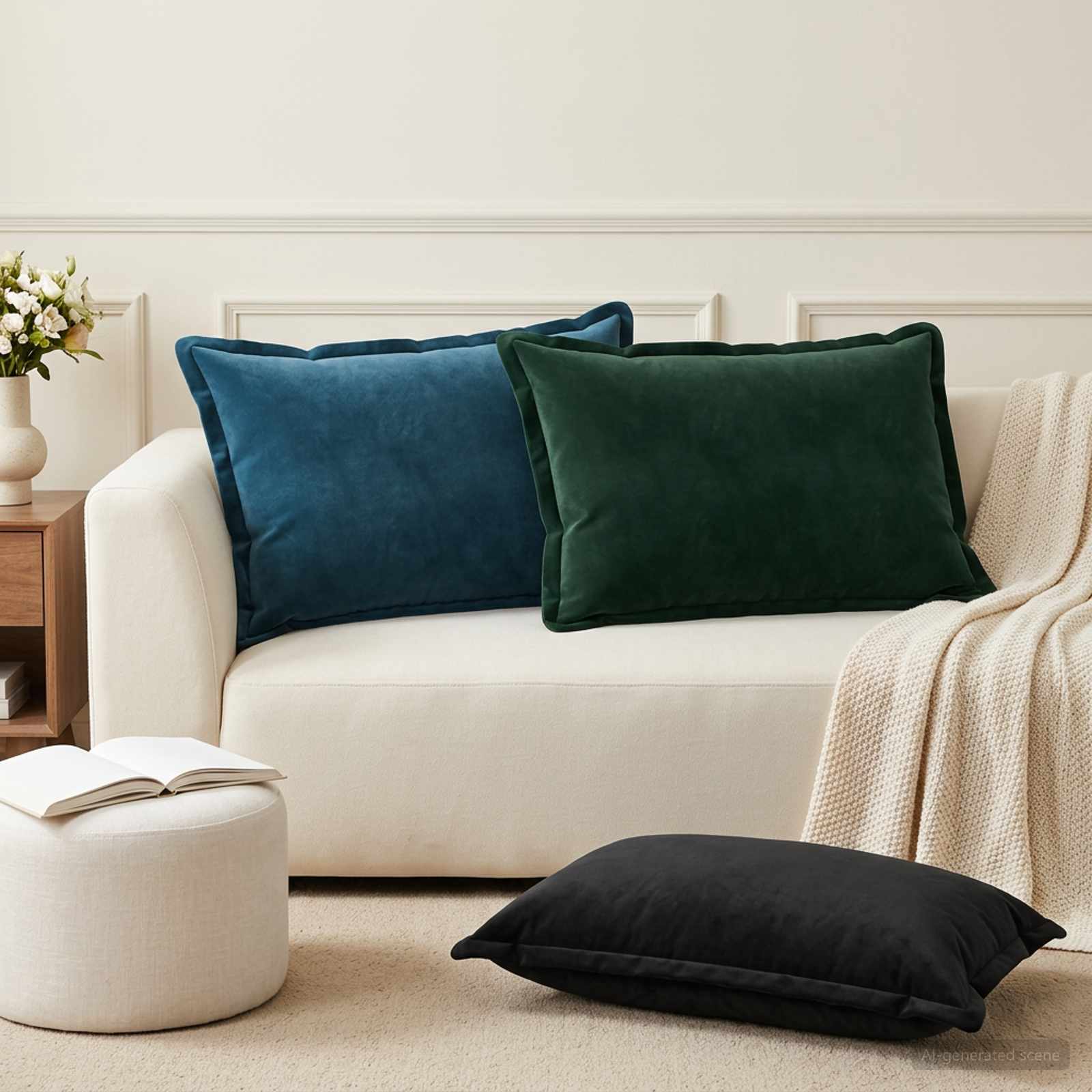 Párna huzat 6 pcs houten fekete 50 x 80 cm bársony