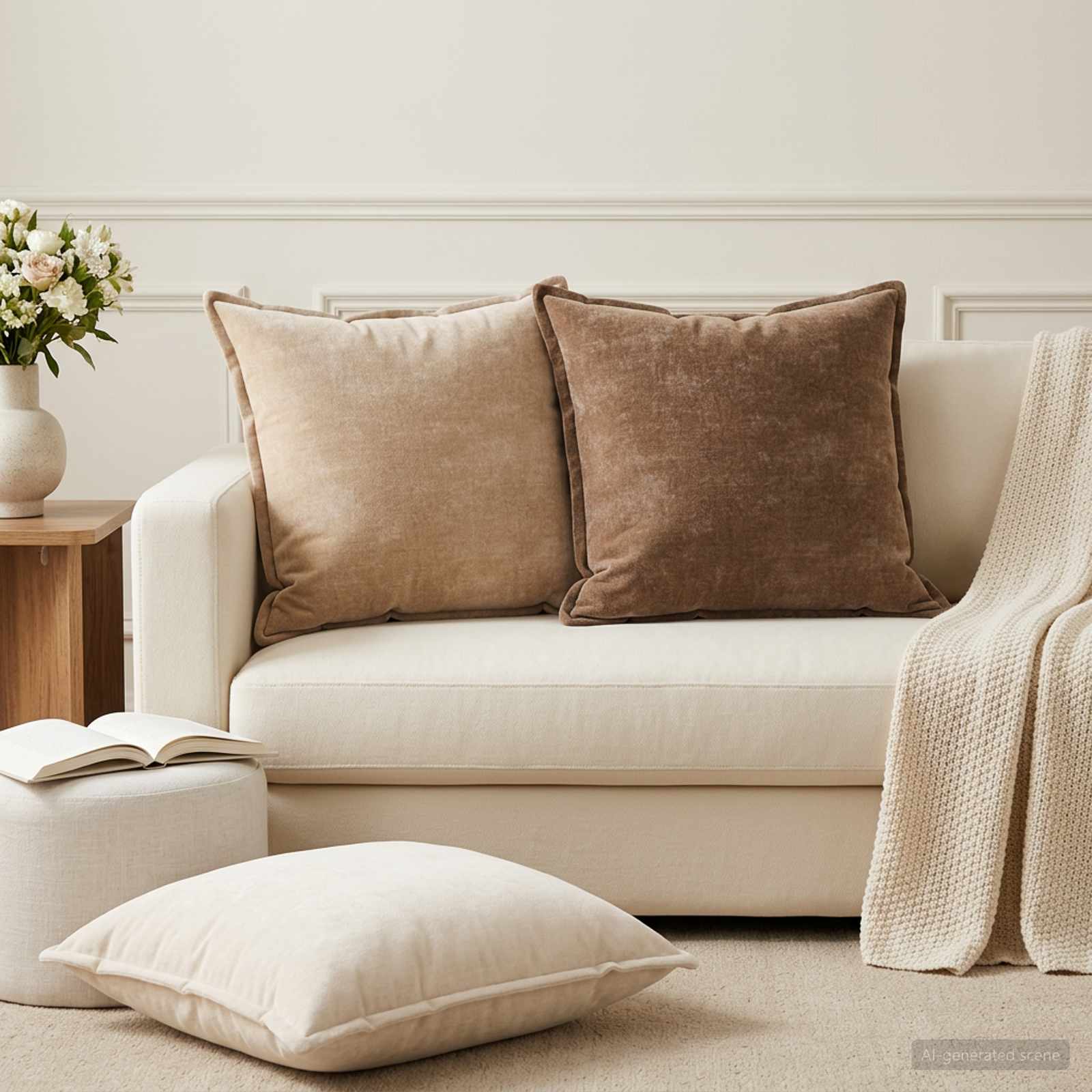 Párna huzat 6 db houten barna 60 x 60 cm chenille szövet