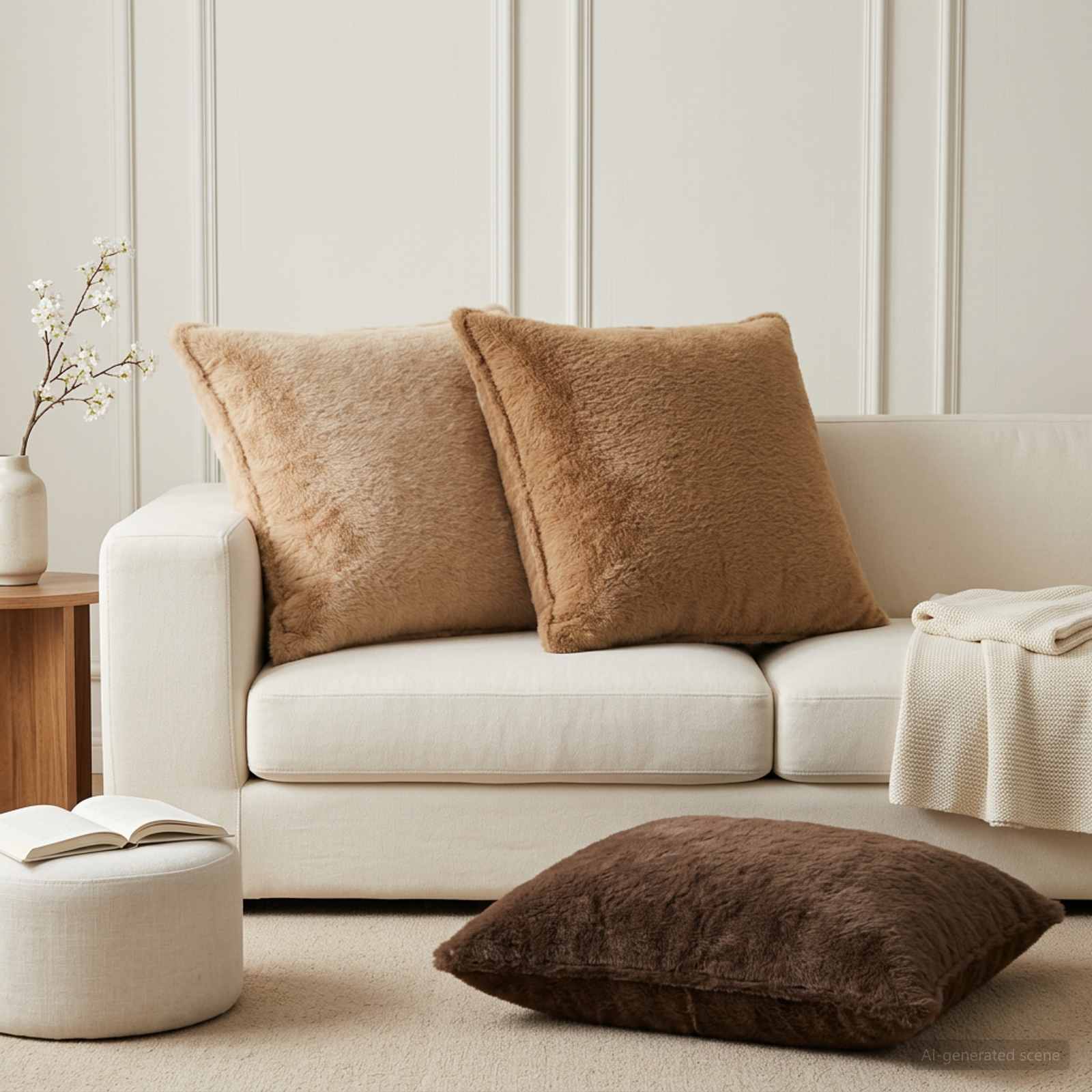 Párna huzat 2 db houten krémszínű 65 x 65 cm műnyúl szőr