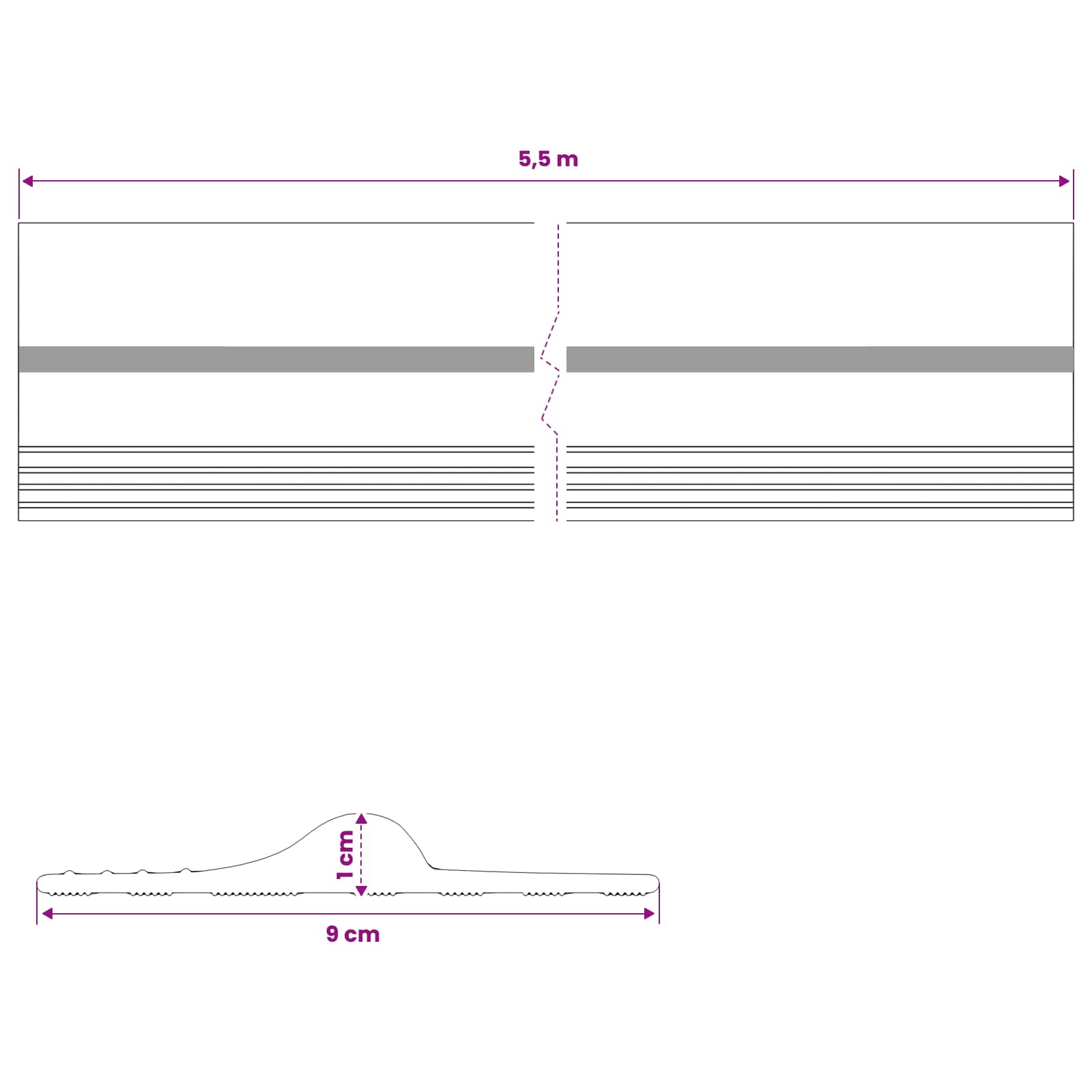 Garázspadló tömítés fekete és sárga 12 x 90 mm 5,5 m pvc