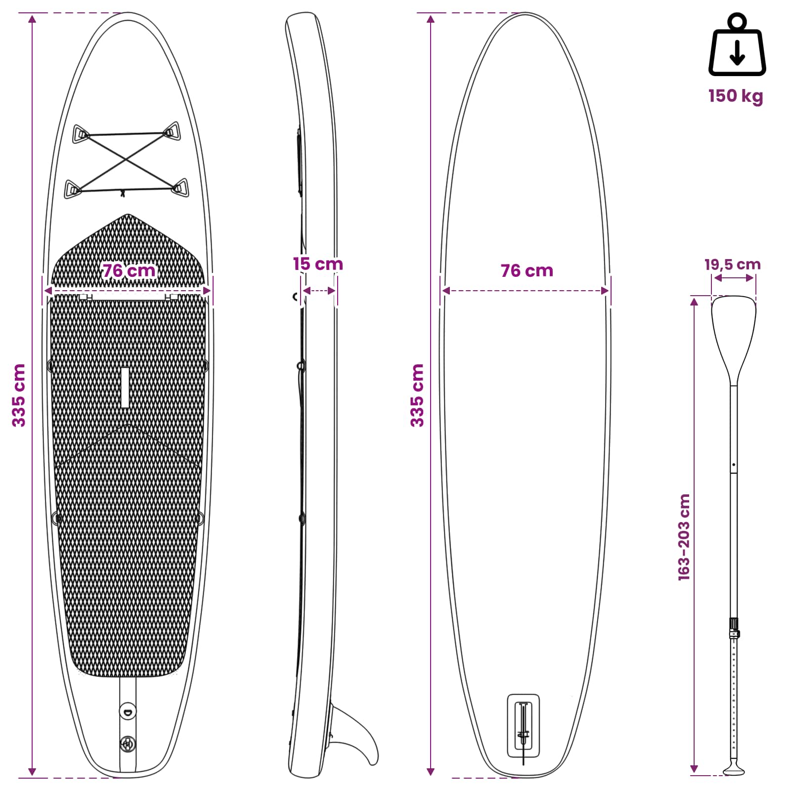 Felfújható stand up paddle board hydros 335 x 76 x 15 cm türkiz