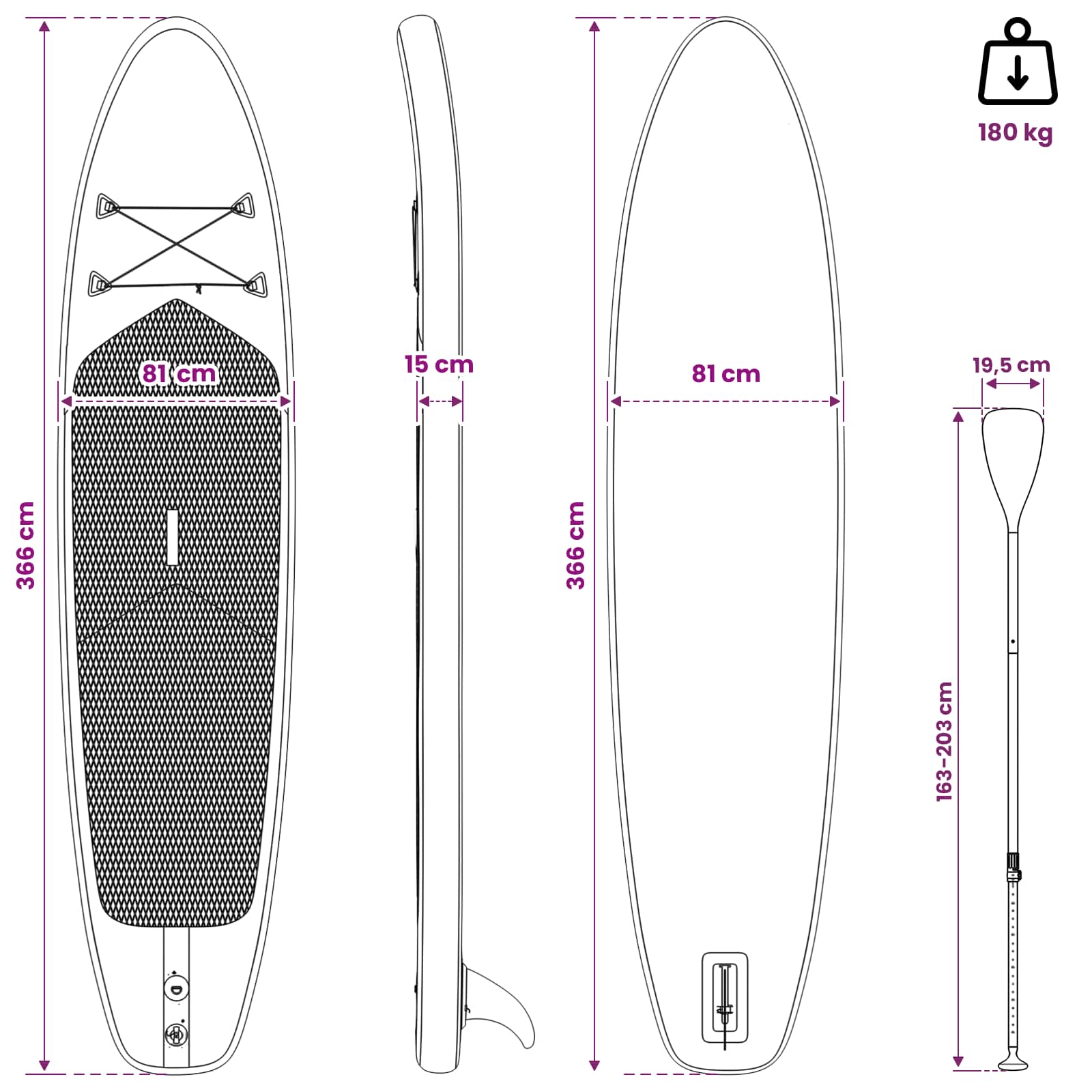 Felfújható stand up paddle board hydros 366 x 81 x 15 cm türkiz