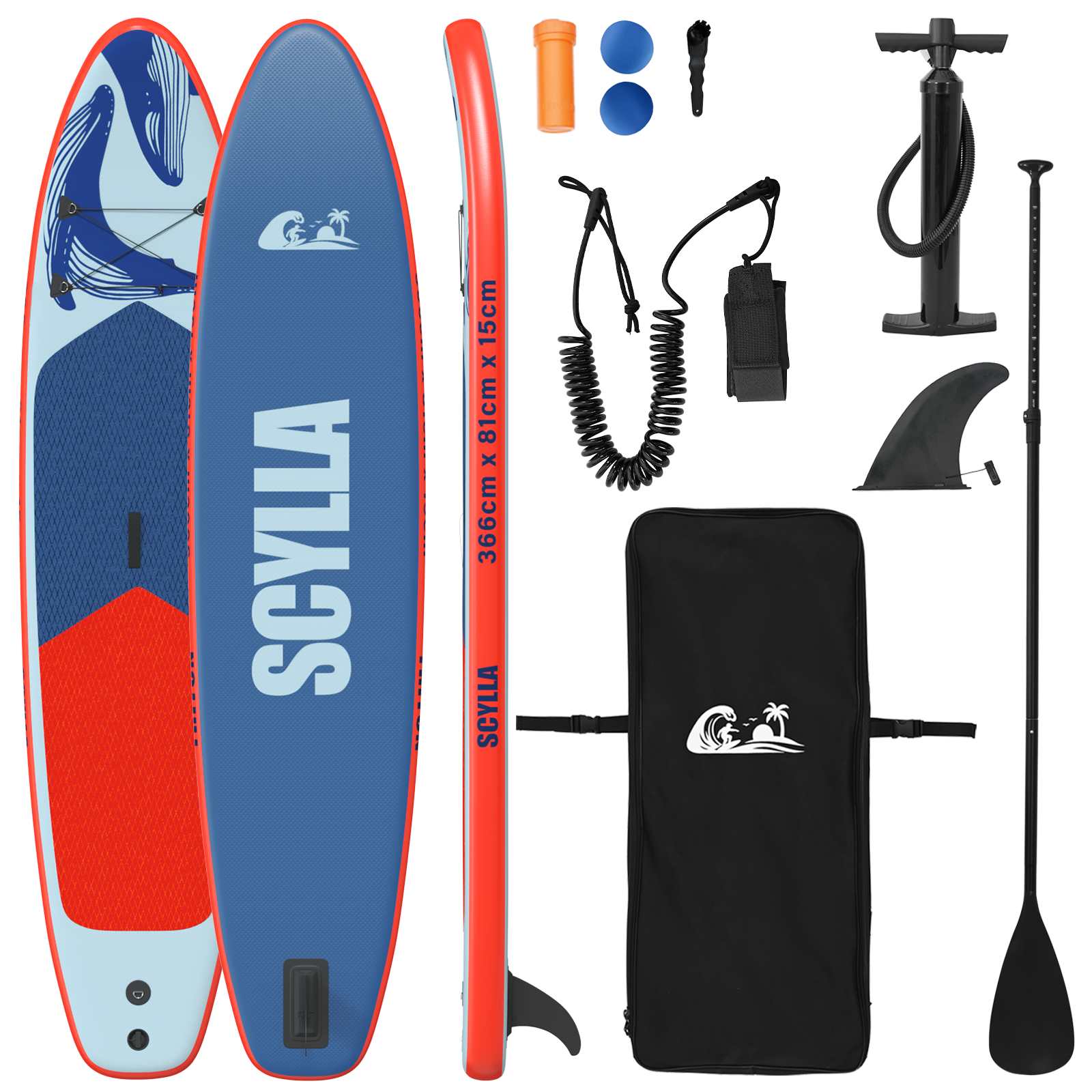 Felfújható stand up paddle board scylla 366 x 81 x 15 cm kék