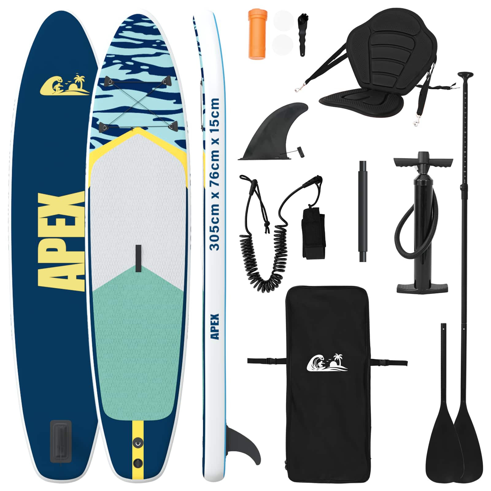 Sup tábla ülőhellyel 2 az 1-ben apex 305 x 76 x 15 cm kék