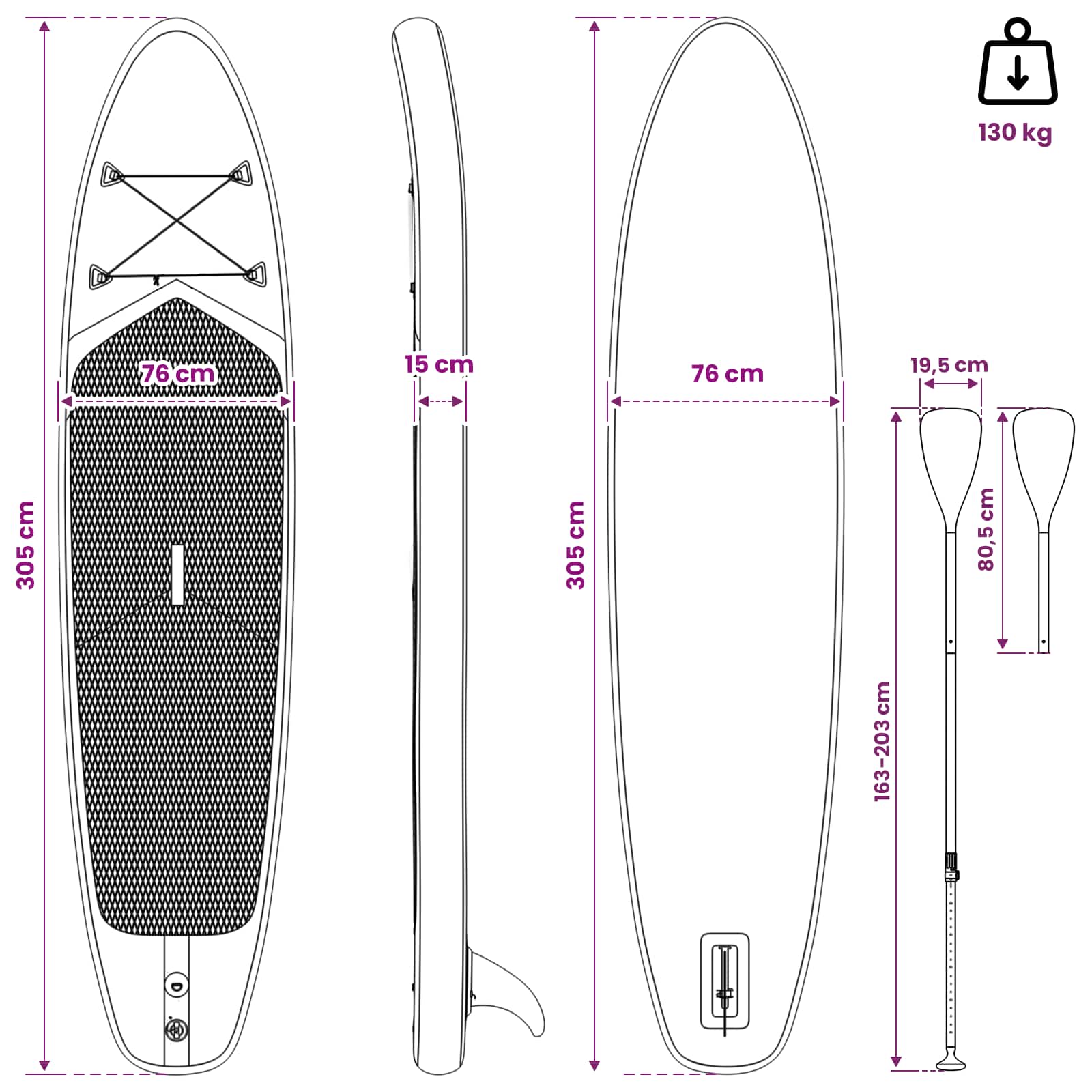 Sup tábla ülőhellyel 2 az 1-ben apex 305 x 76 x 15 cm kék