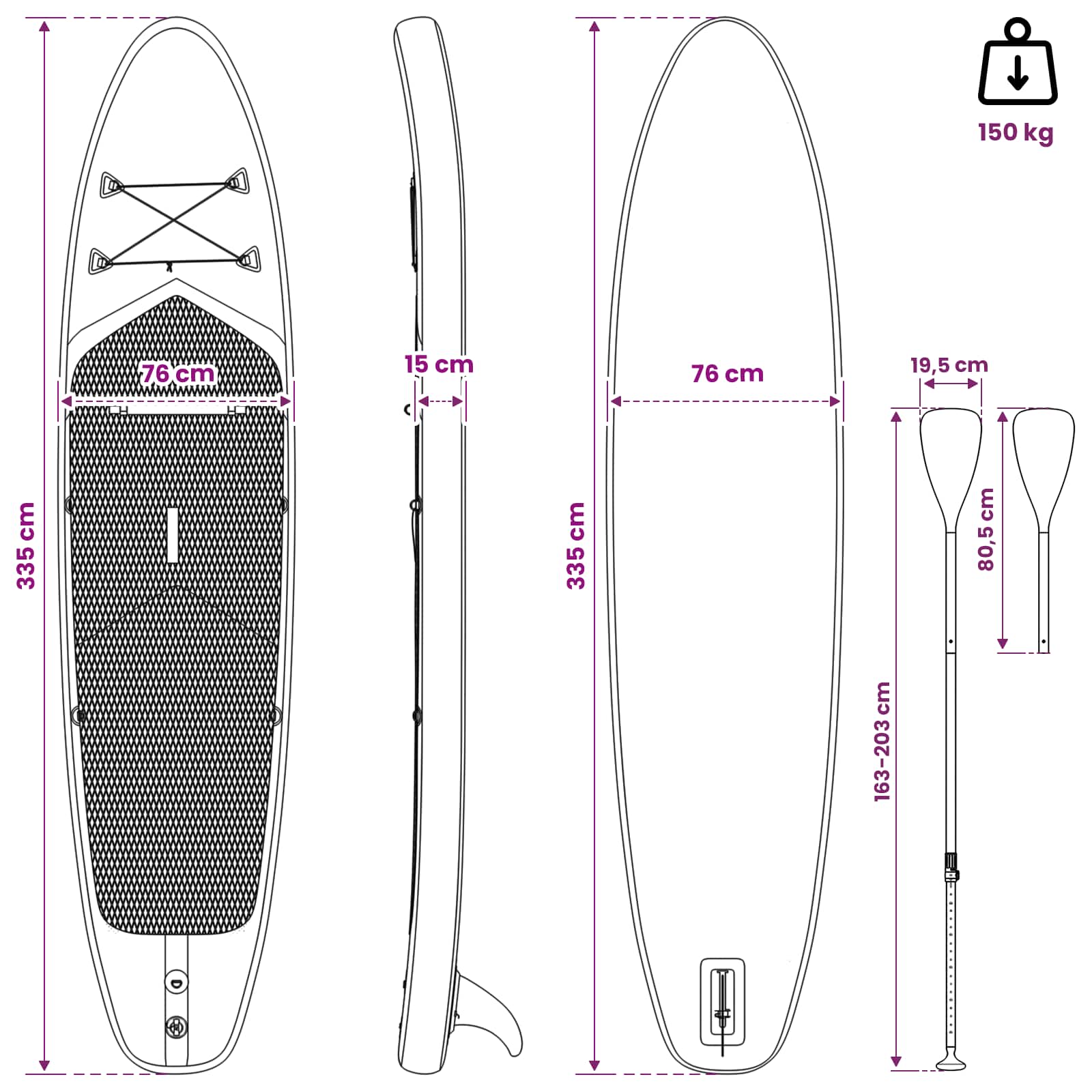 Sup tábla ülőhellyel 2 az 1-ben apex 335 x 76 x 15 cm kék