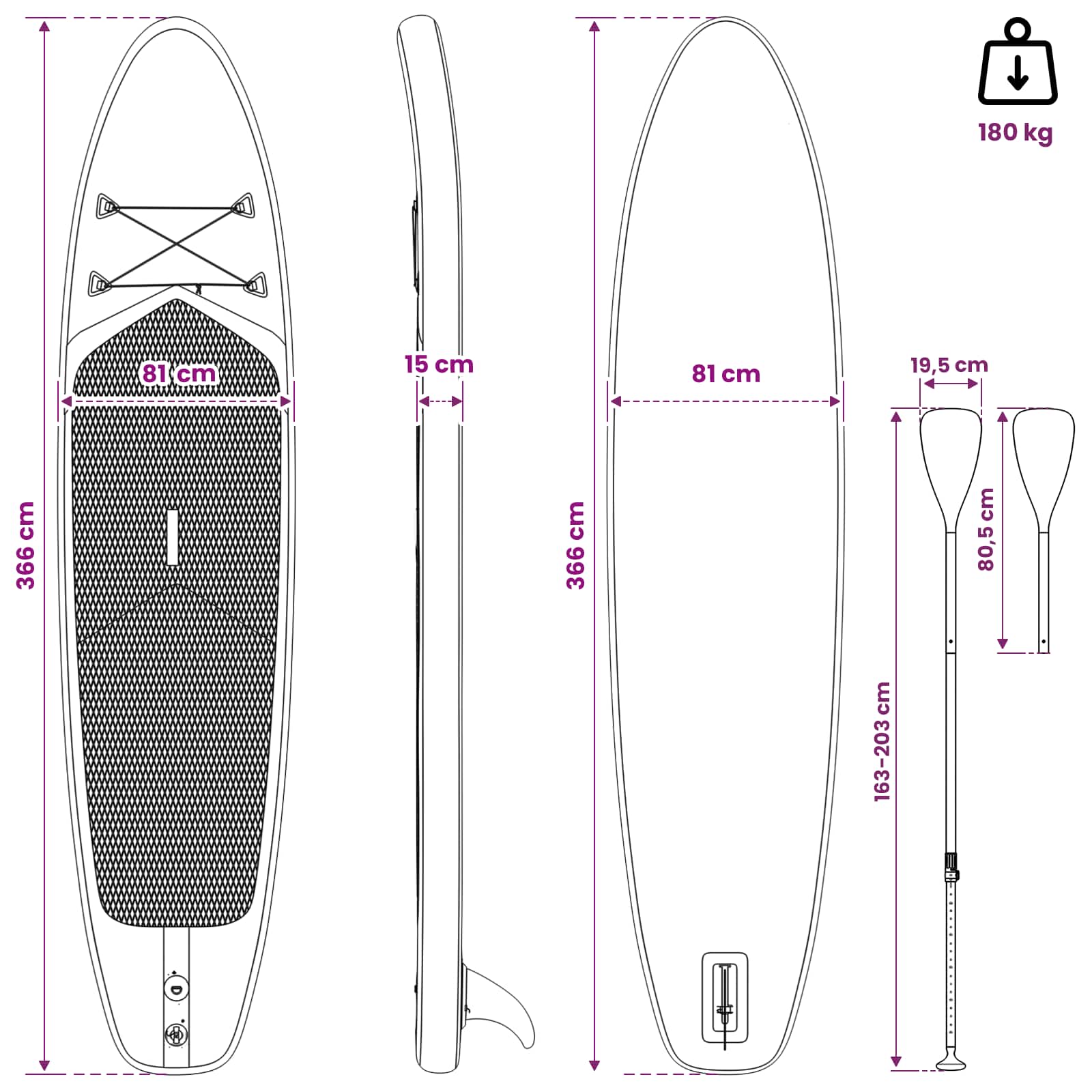 Sup tábla ülőhellyel 2 az 1-ben triton 366 x 81 x 15 cm kék