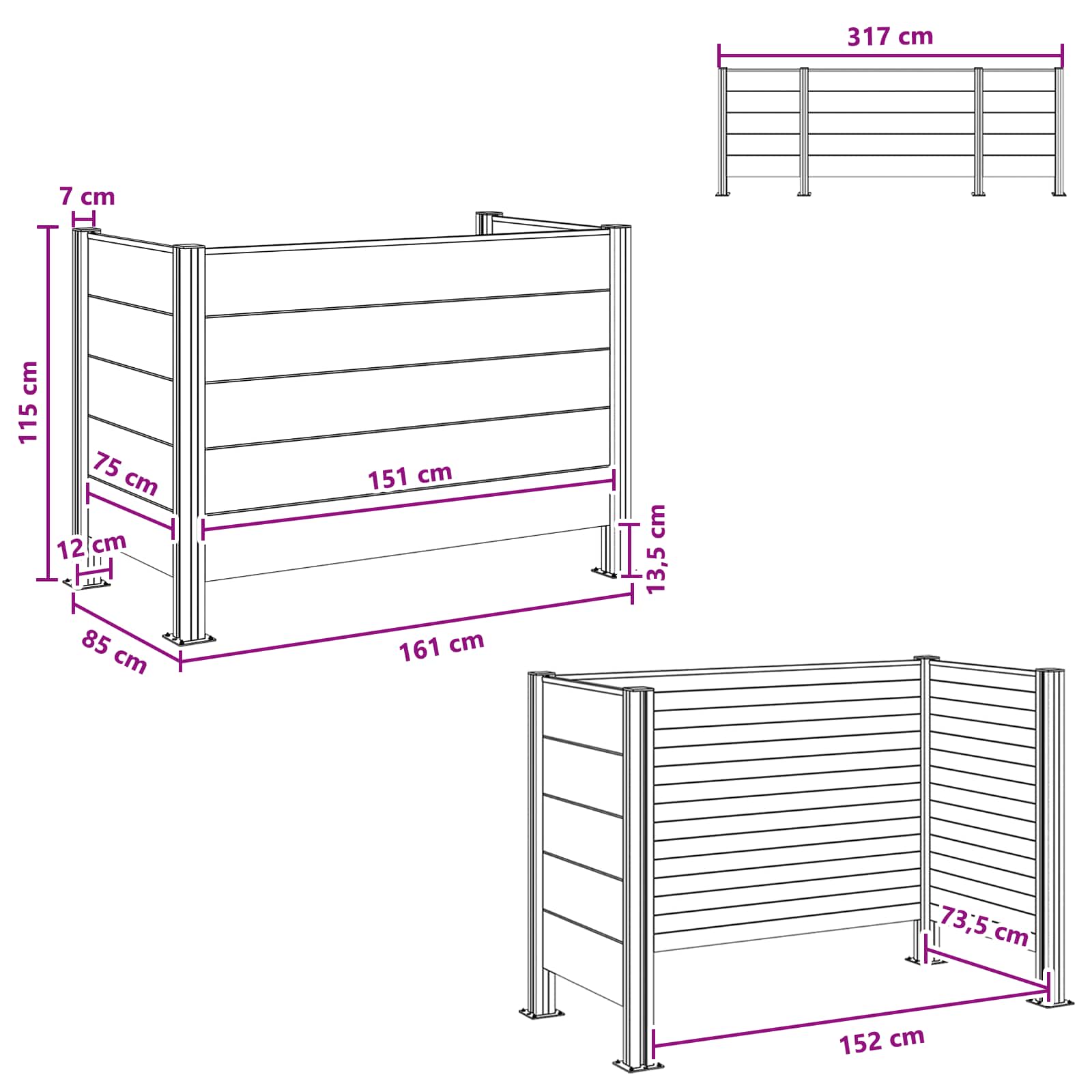 Hulladék gyűjtő kerítés szürke 161 x 85 x 115 cm
