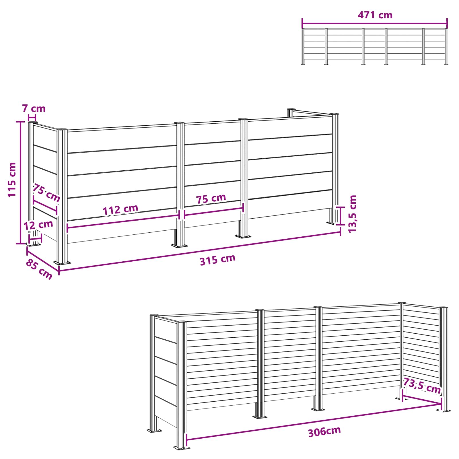Hulladék gyűjtő kerítés szürke 315 x 85 x 115 cm