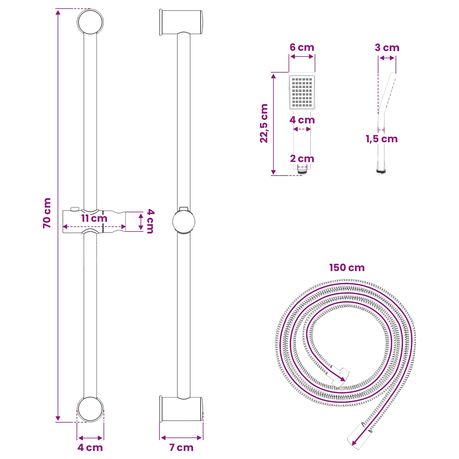 Zuhanyrendszer készlet krómszínű 70 cm rozsdamentes acél