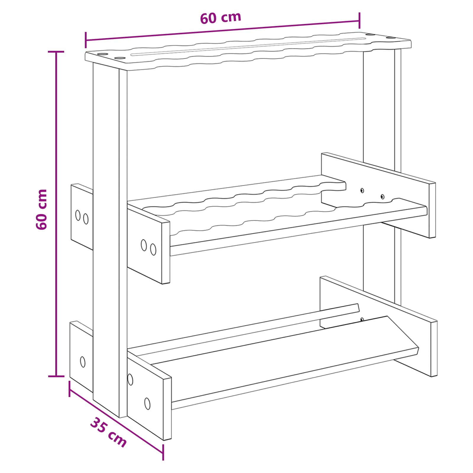 Biliárd dákó állvány szerelt fa 60 x 35 x 60 cm füstös tölgy