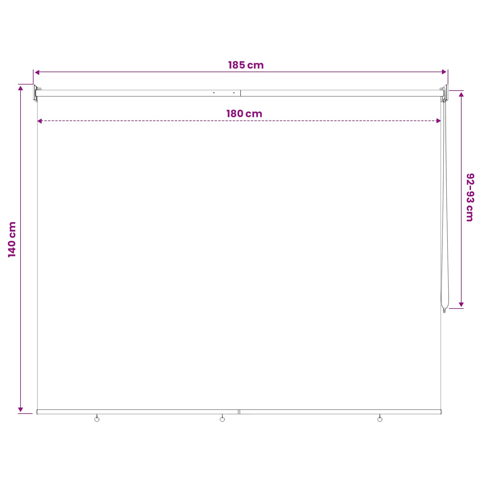 Roletta uv védelemmel fehér 180 x 140 cm poliészter