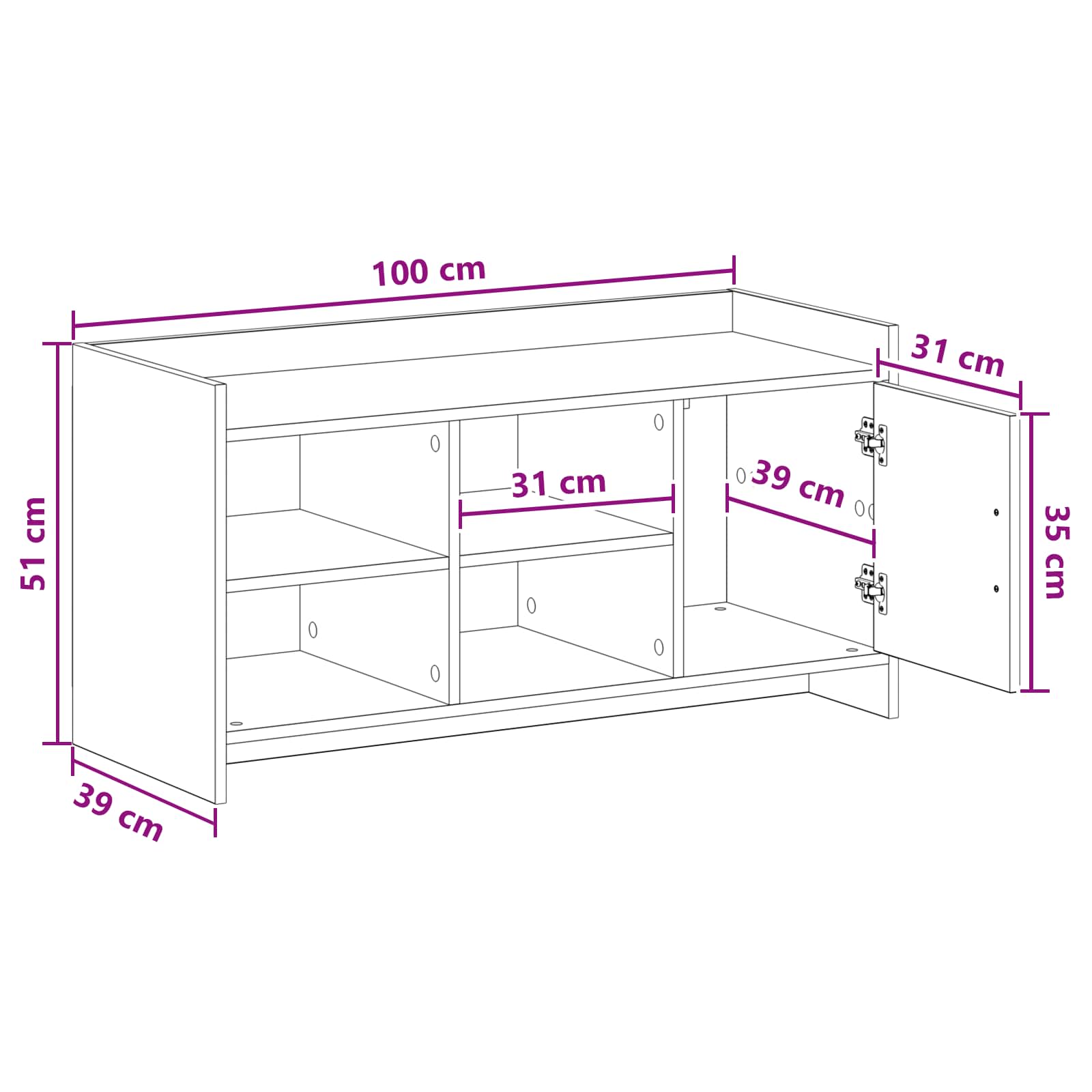 Cipőszekrény kézműves tölgy 100 x 39,5 x 51 cm szerelt fa