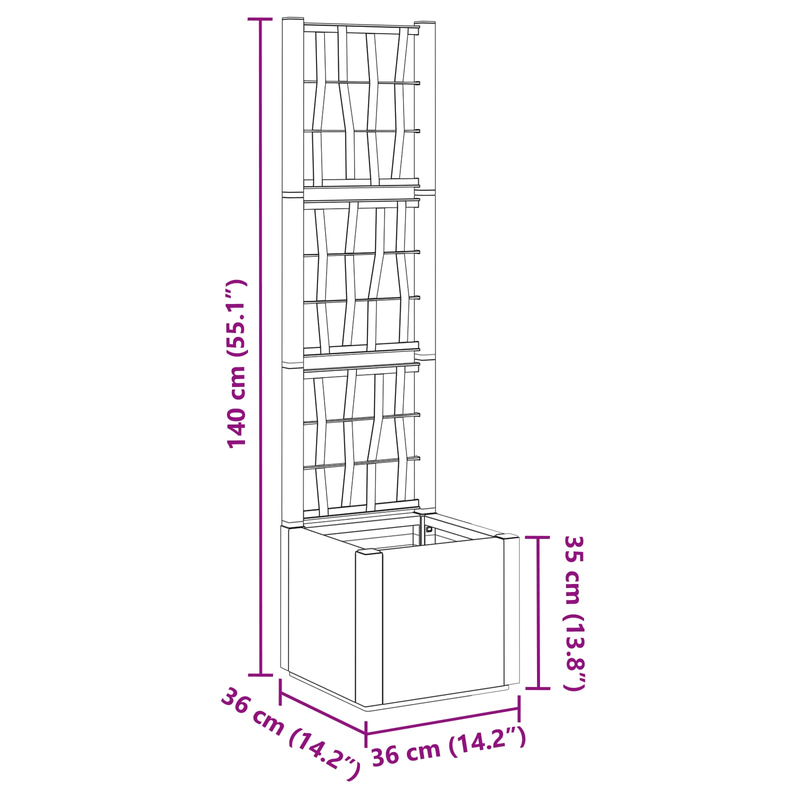 Kertész cserép rácsos változattal zöld 36 x 36 x 140 cm pp