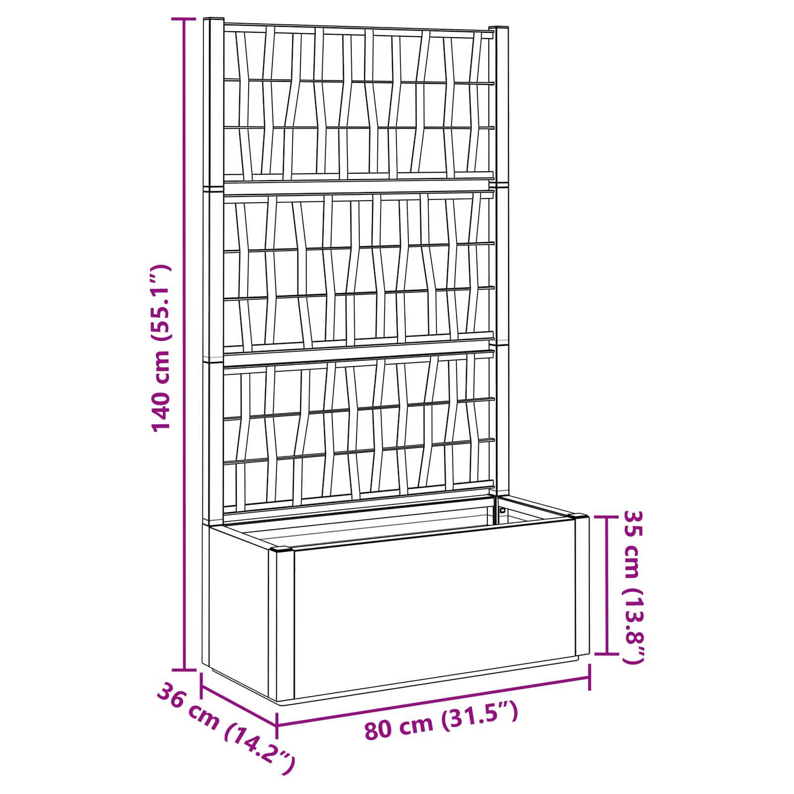 Kertész cserép rácsos változattal zöld 80 x 36 x 140 cm pp