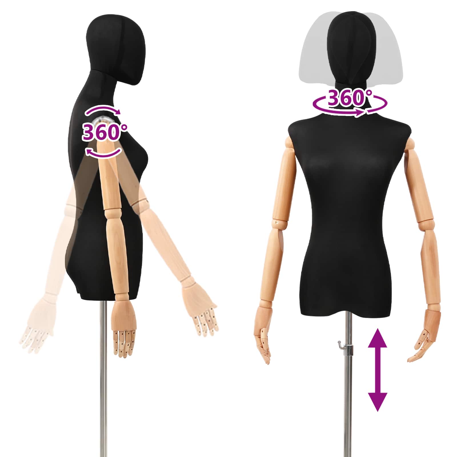 Állítható 162-233 cm-es mannequin fejjel és alappal női pp