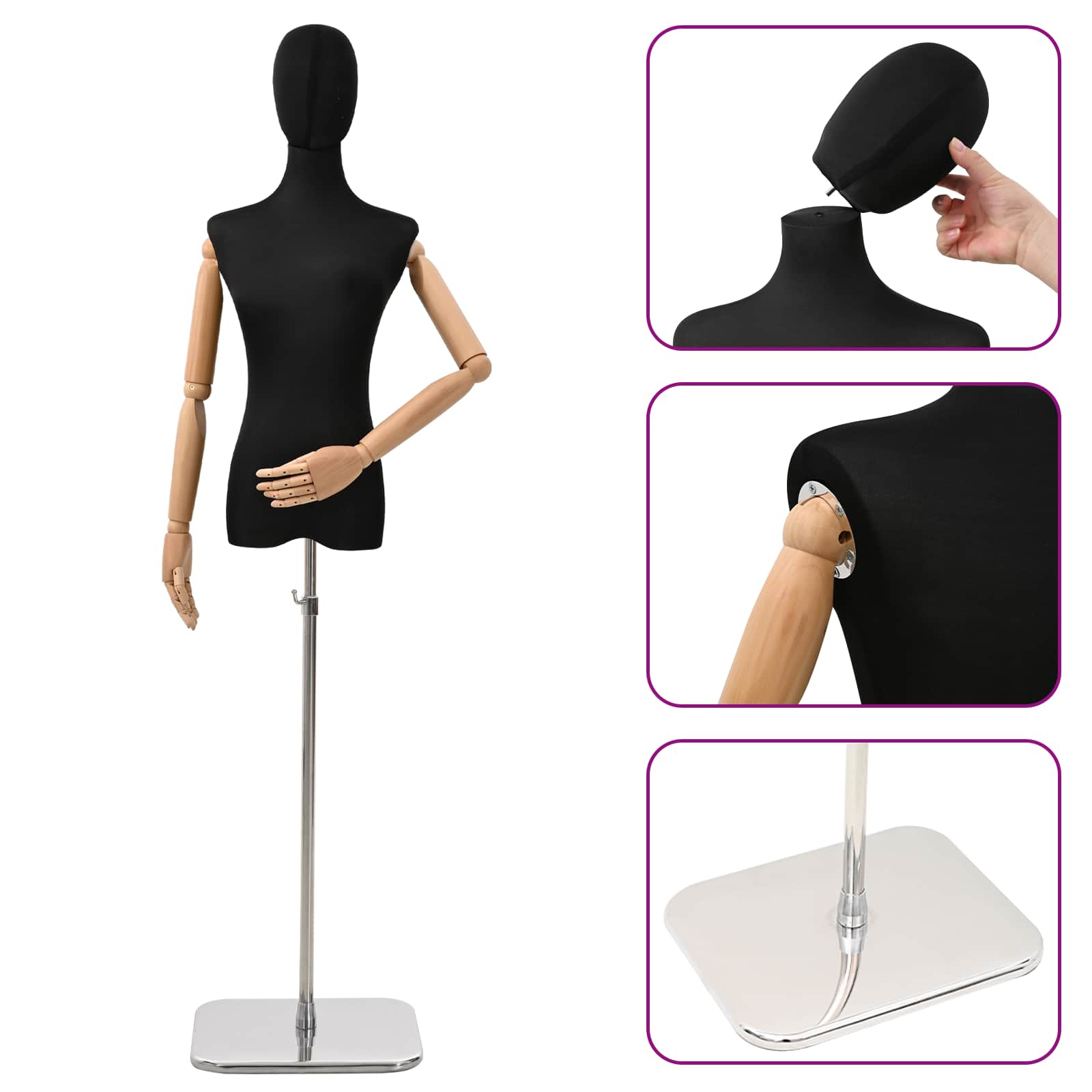 Állítható 162-233 cm-es mannequin fejjel és alappal női pp