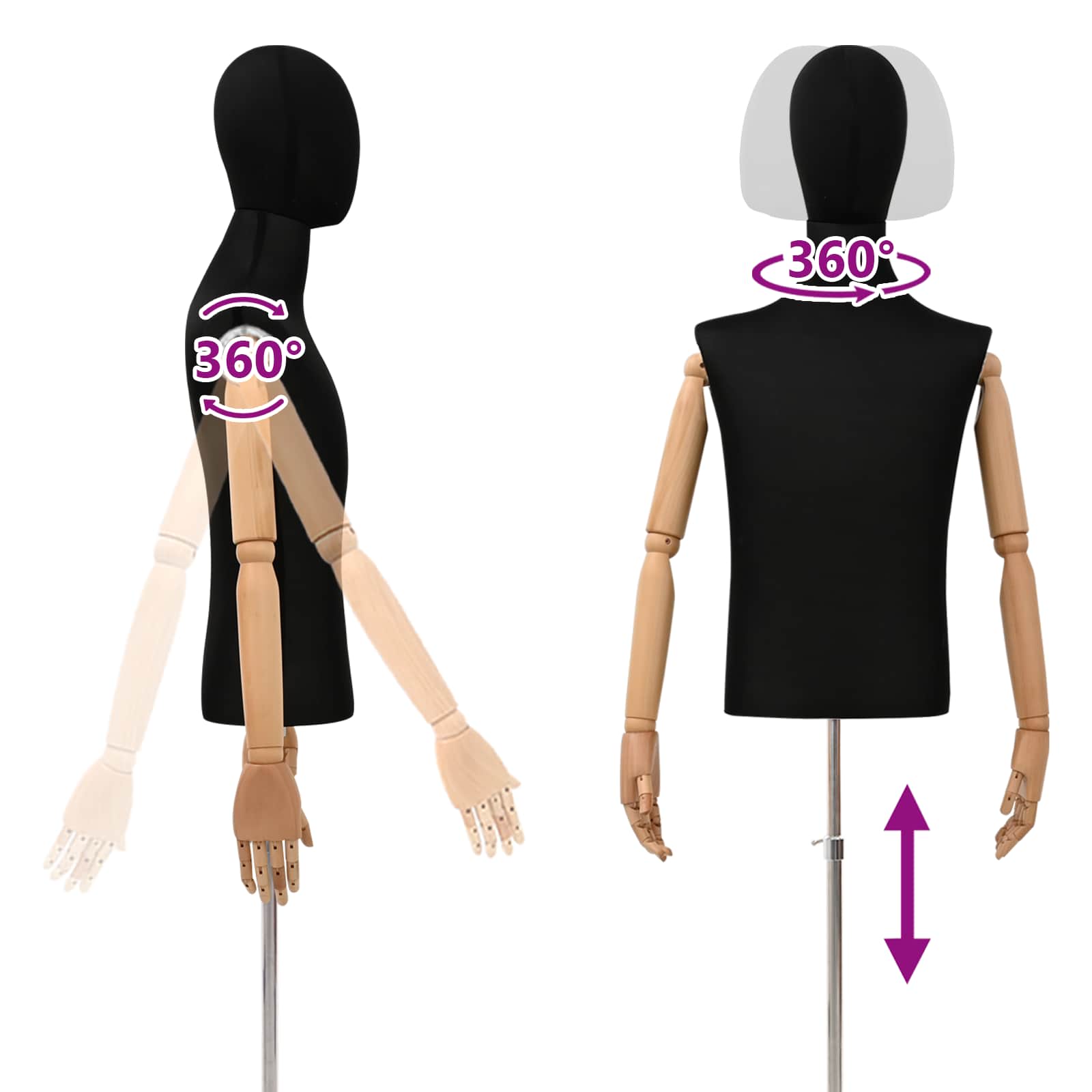 Állítható 170-242 cm-es manöken fejjel és alappal férfi pp
