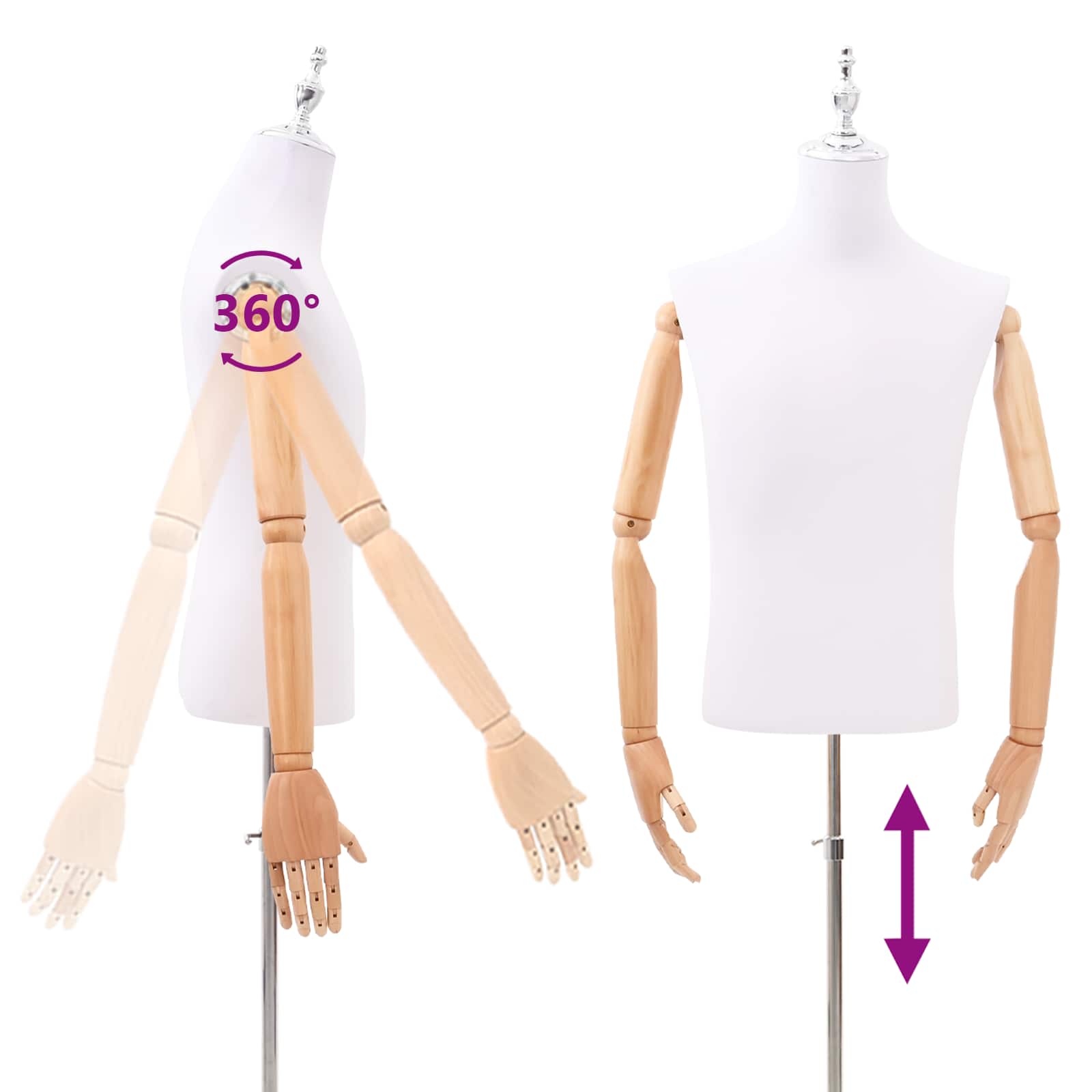 Állítható 160-232 cm-es manöken talppal férfi pp fehér