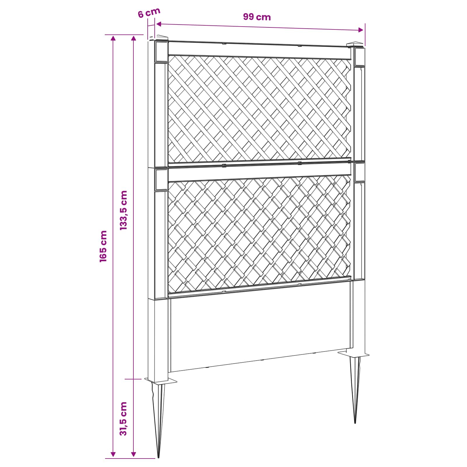 Trellis tüskével antracitszürke 99 x 6 x 165 cm pp