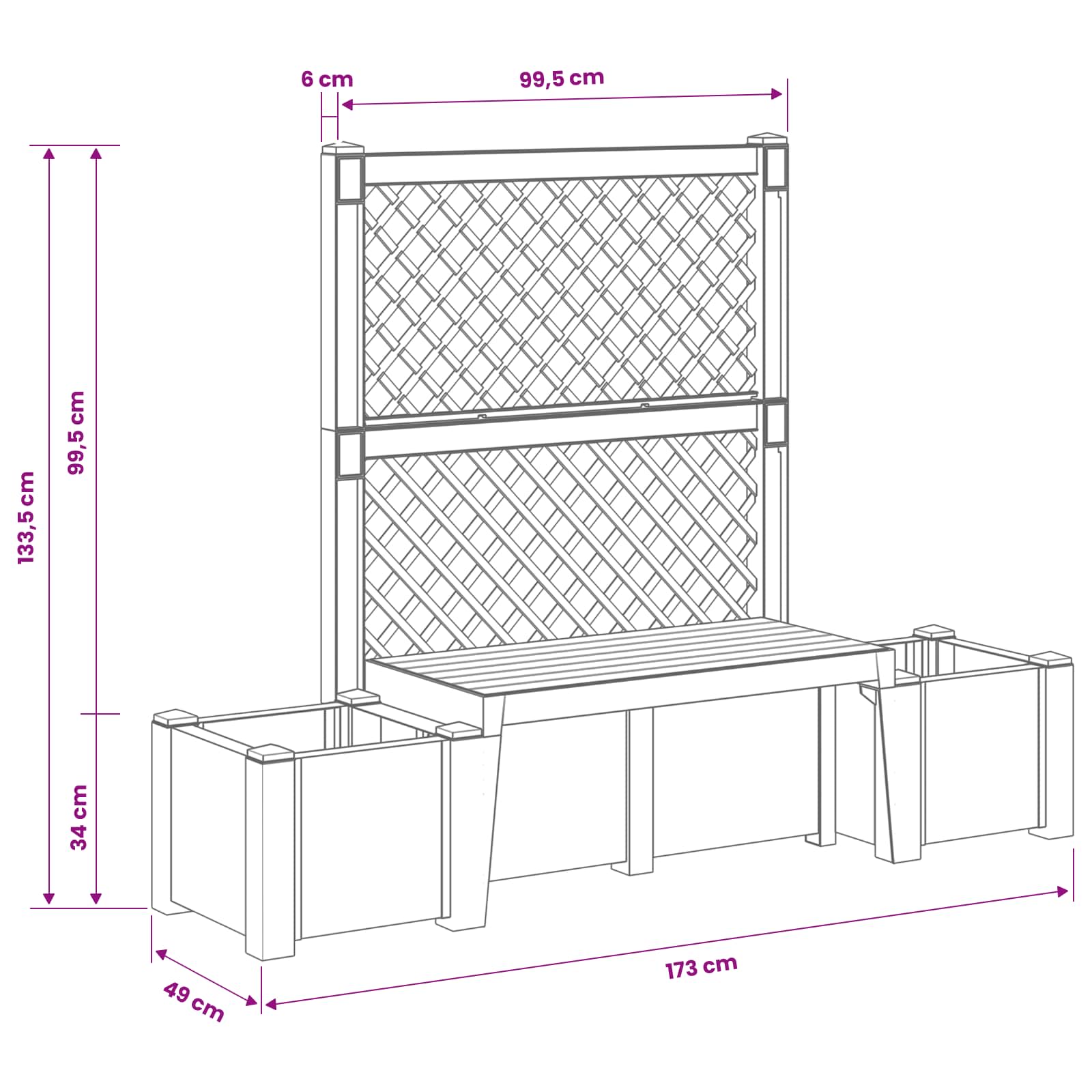 Kerti pad kopenhágában antracitszürke 173 x 49 x 135,5 cm pp
