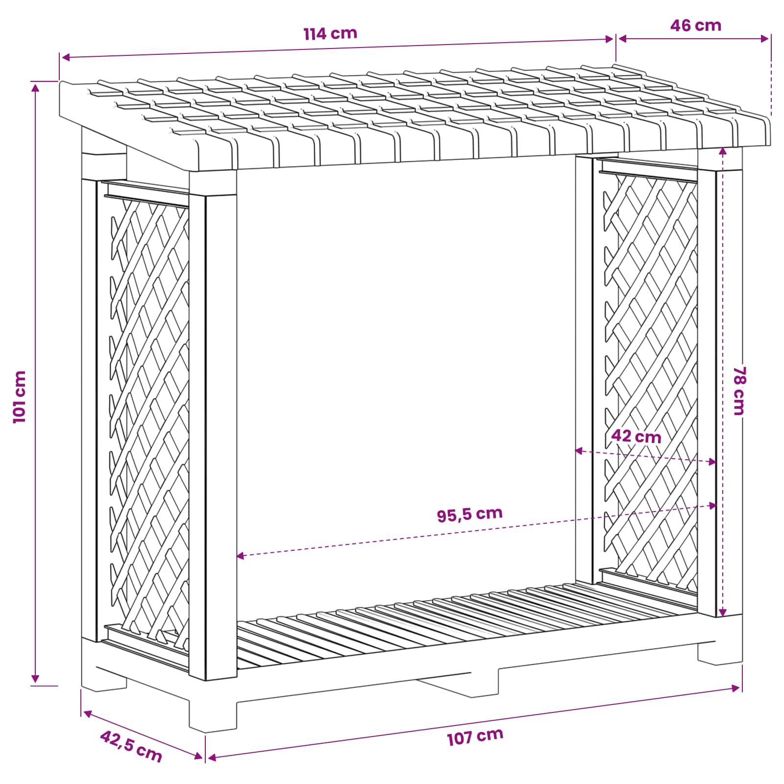 Tűzifaállvány antracitszürke 114 x 46 x 101 cm pp