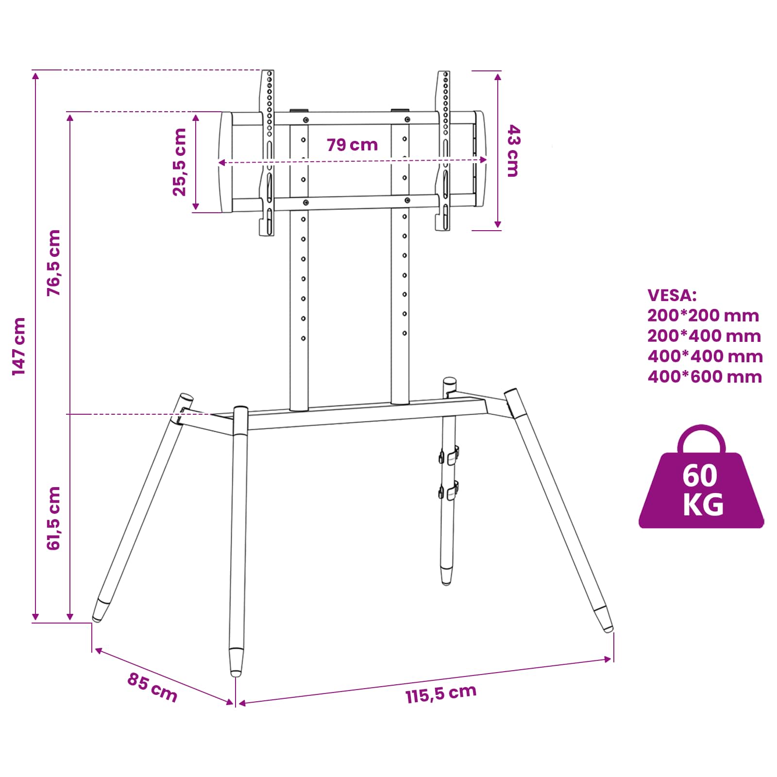 Festőállvány tv állvány 37-86 inch screen számára 60 kg