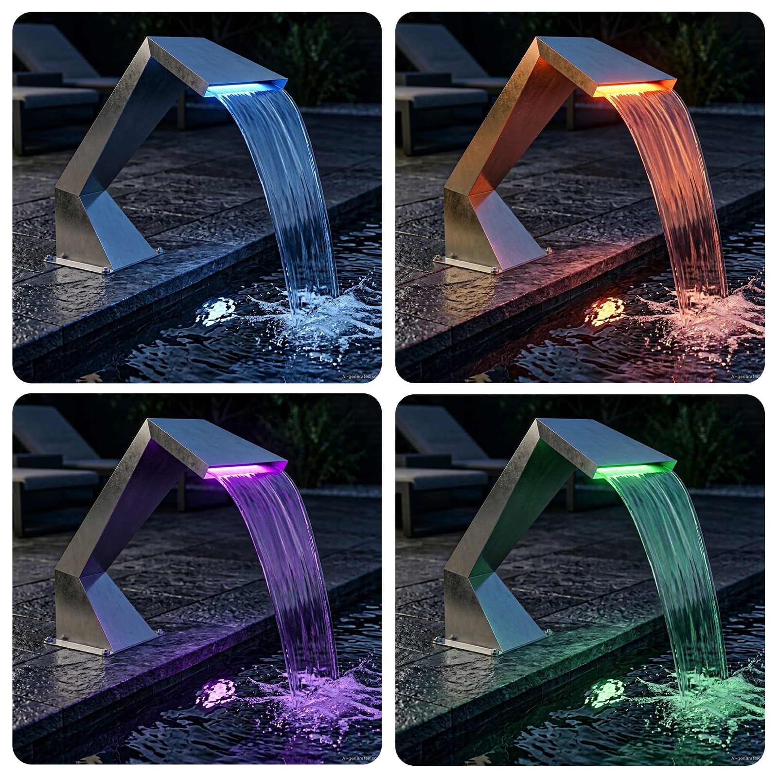 Rgb led-es medence vízesés rozsdamentes acél 63,5 x 29 x 51 cm