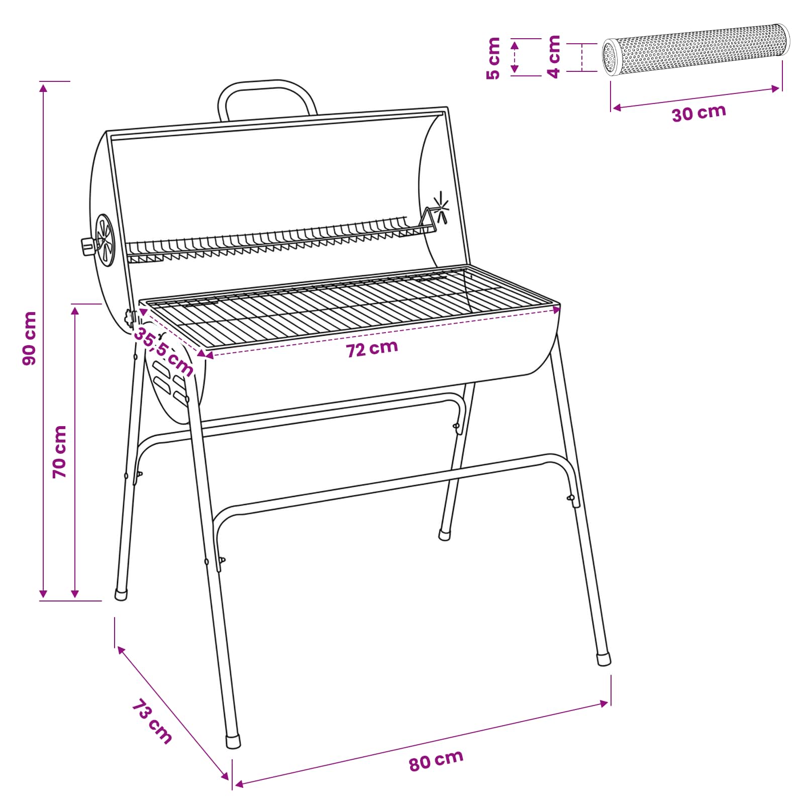 Kültéri grill 3 db 80 x 73 x 90 cm fém fekete