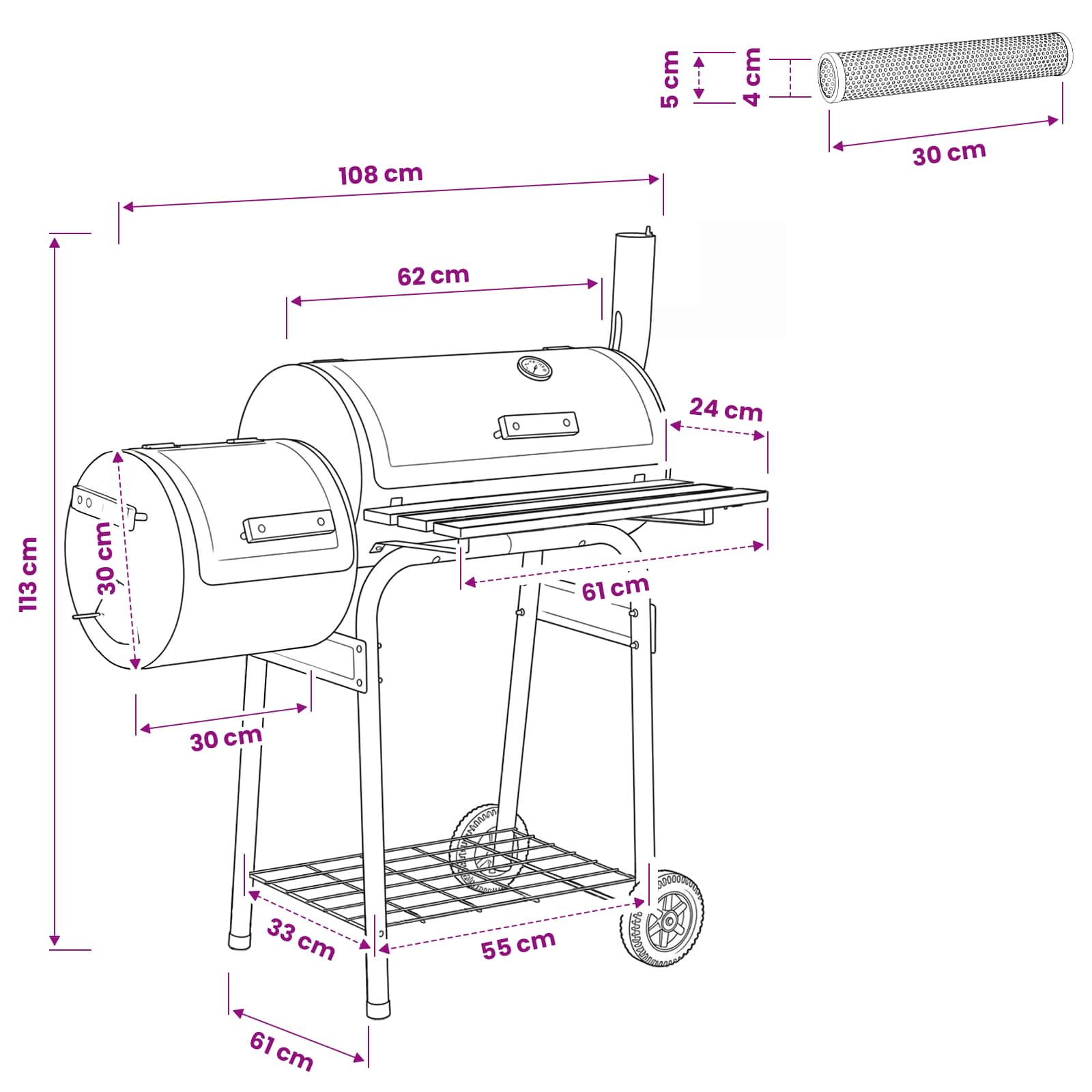 Kültéri grill 103 x 60 x 113 cm acél fekete
