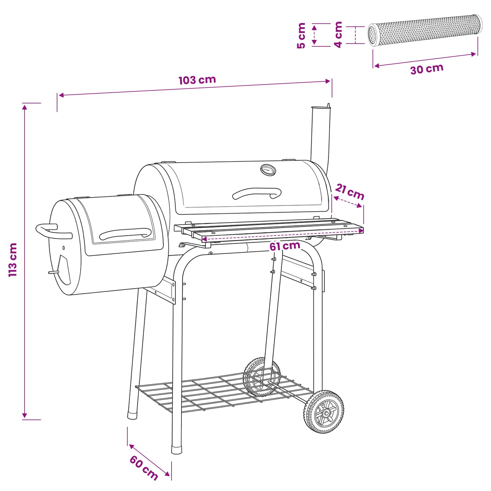 Kültéri grill 103 x 60 x 113 cm acél fekete