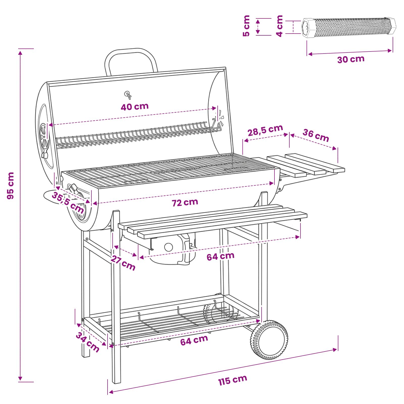 Hordós grill kerekekkel és polcokkal 3 db 115 x 85 x 95 cm fém