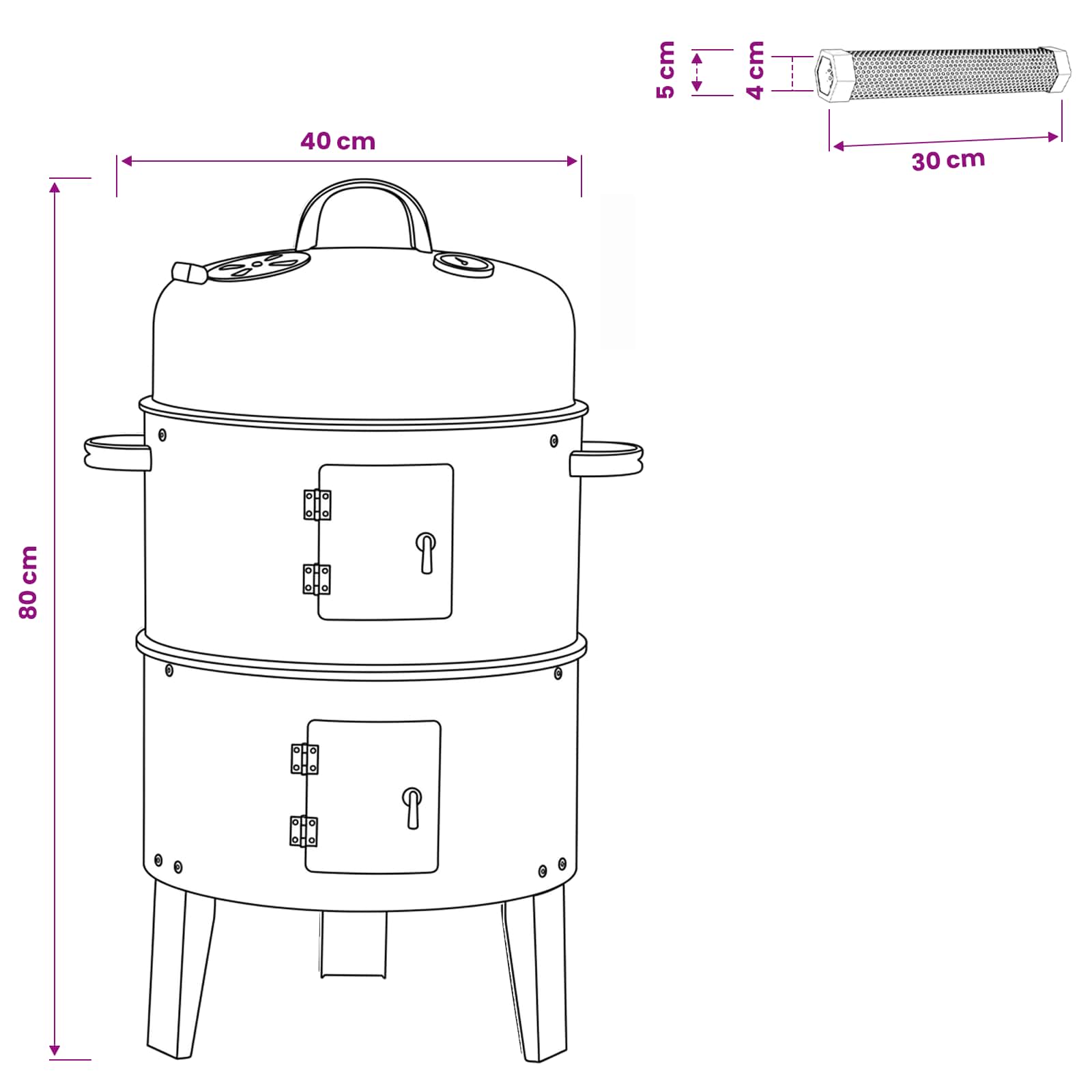 Kültéri grill ø 40 x 80 cm acél fekete