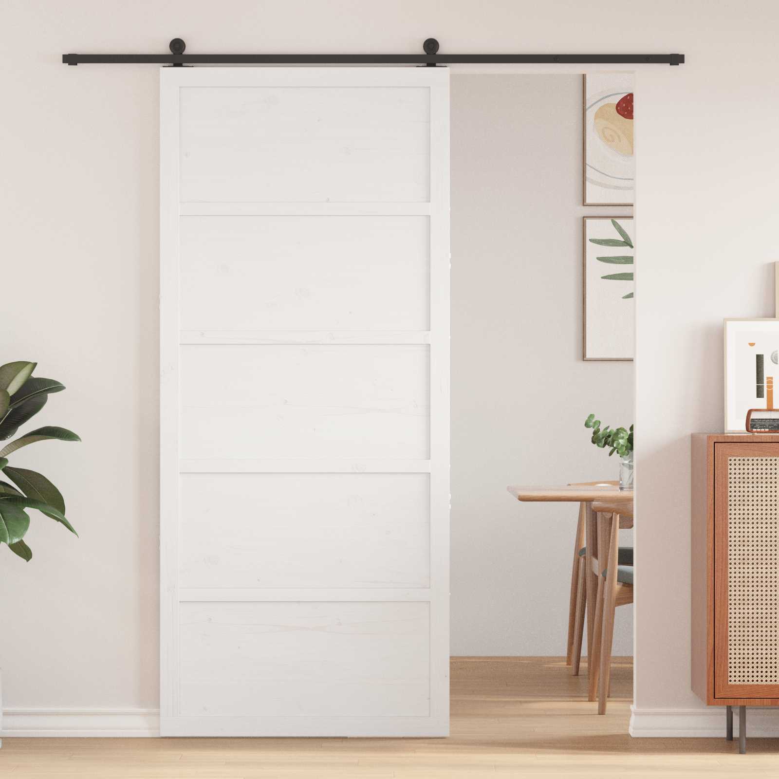 Istállóajtó fehér 80 x 2,5 x 208 cm tömör fenyőfa