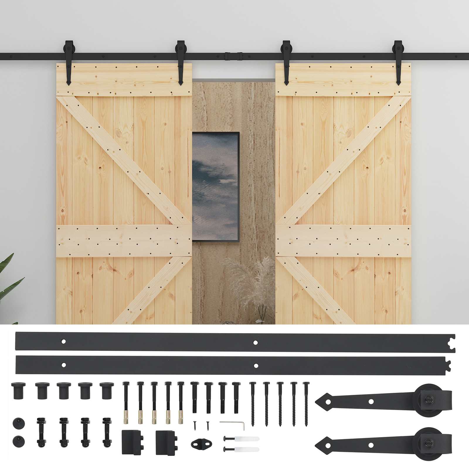 Csúszó ajtó 2 pcs természetes és fekete tömör fenyőfa